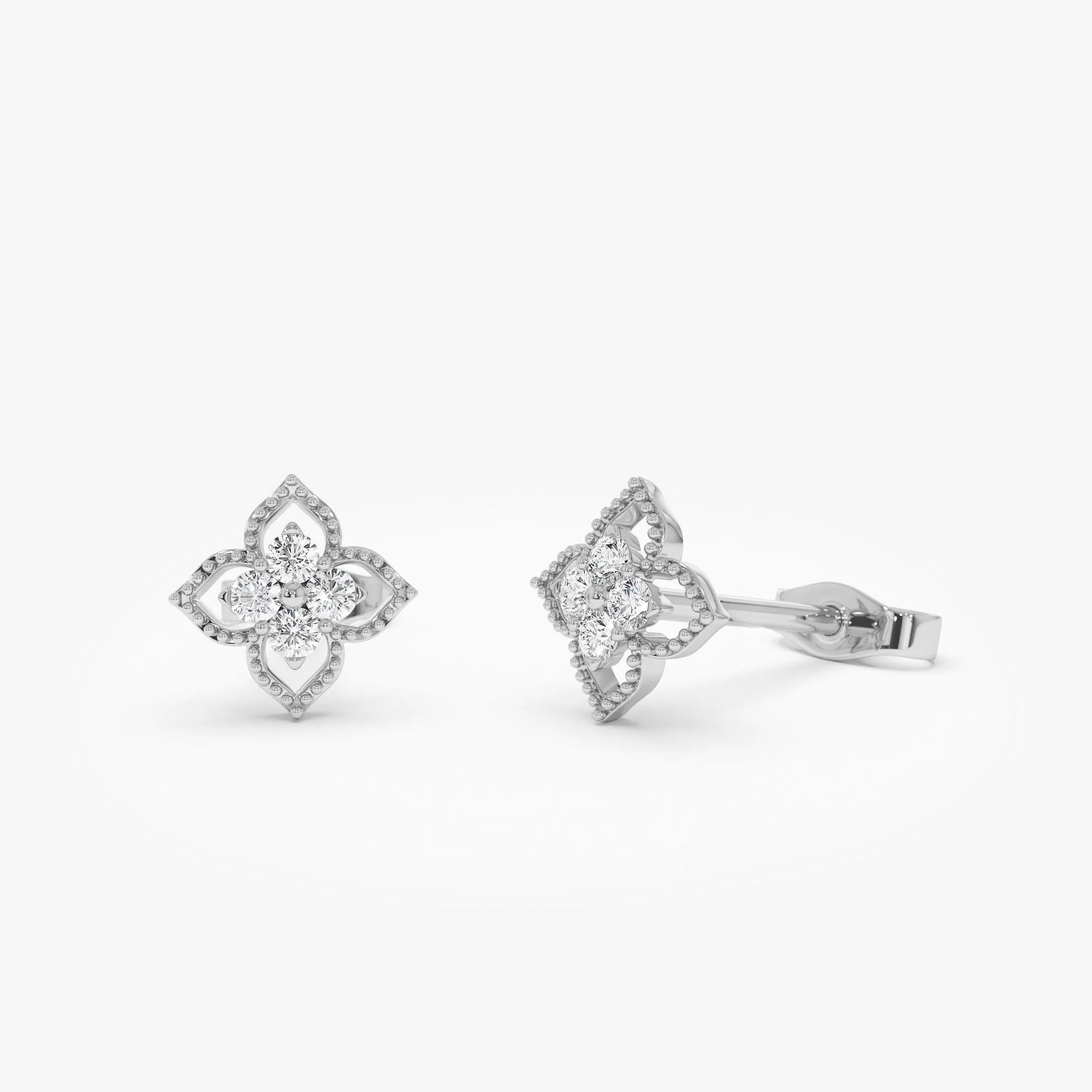 Floral Design Diamond Cluster Stud Earrings - Image 5
