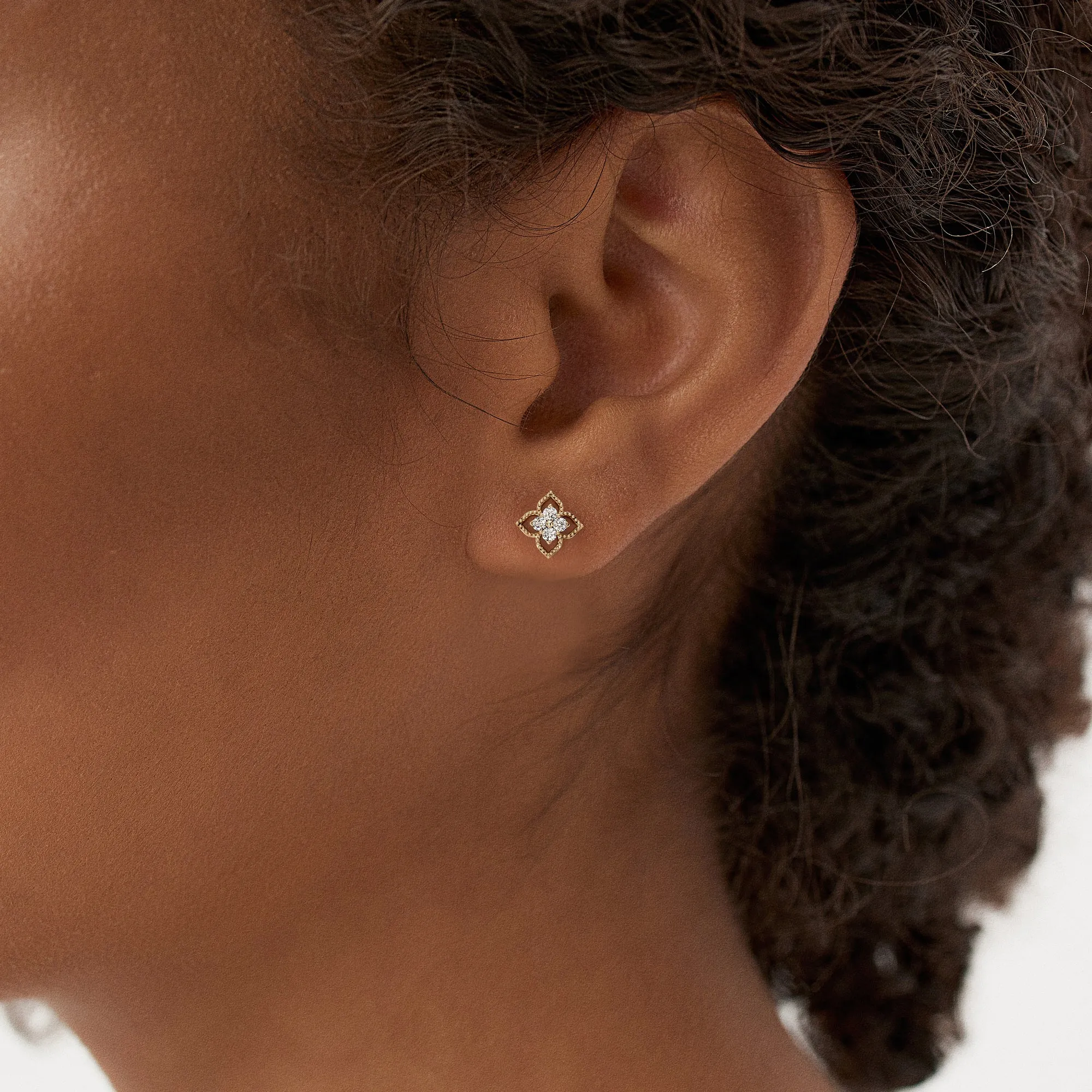 Floral Design Diamond Cluster Stud Earrings - Image 2