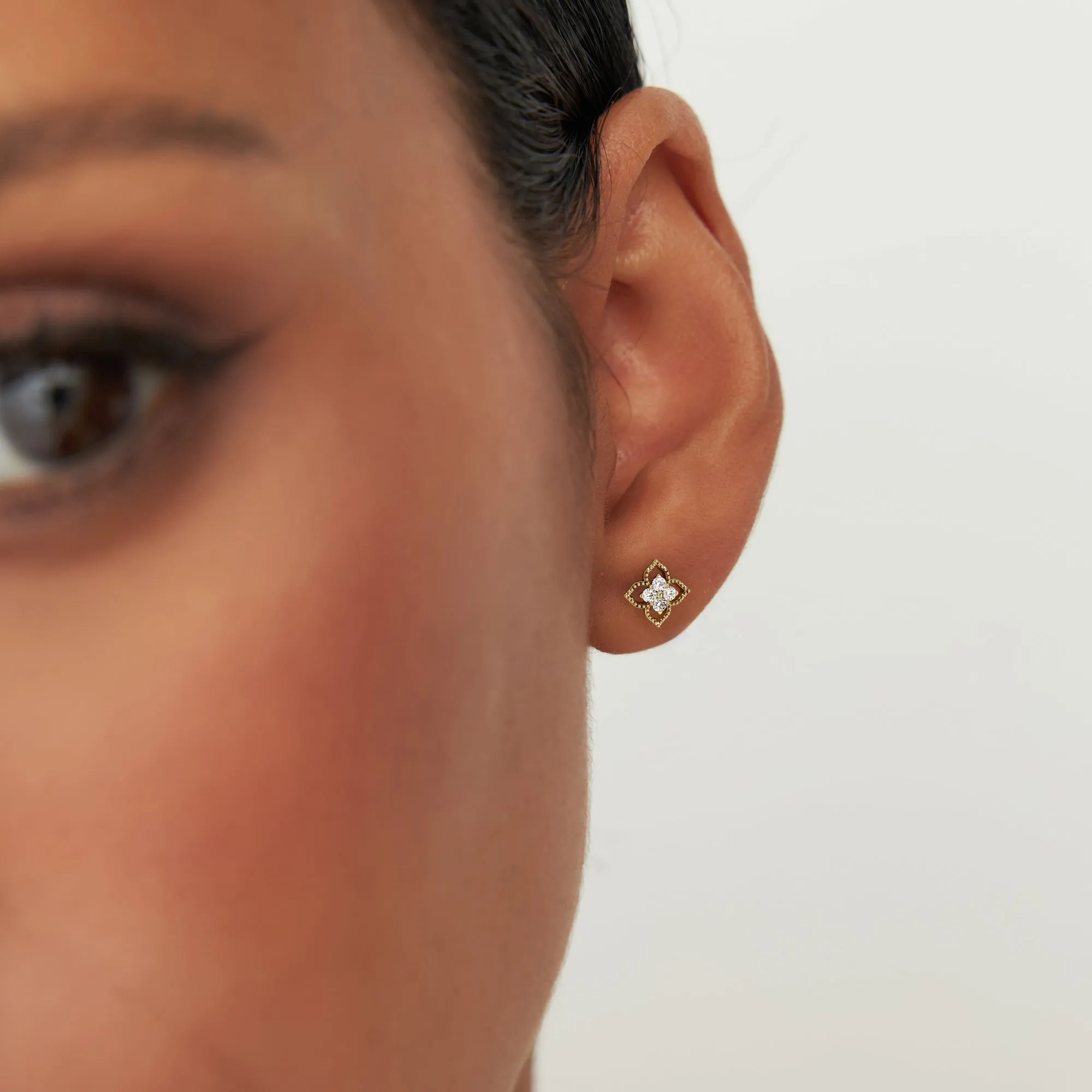 Floral Design Diamond Cluster Stud Earrings - Image 4