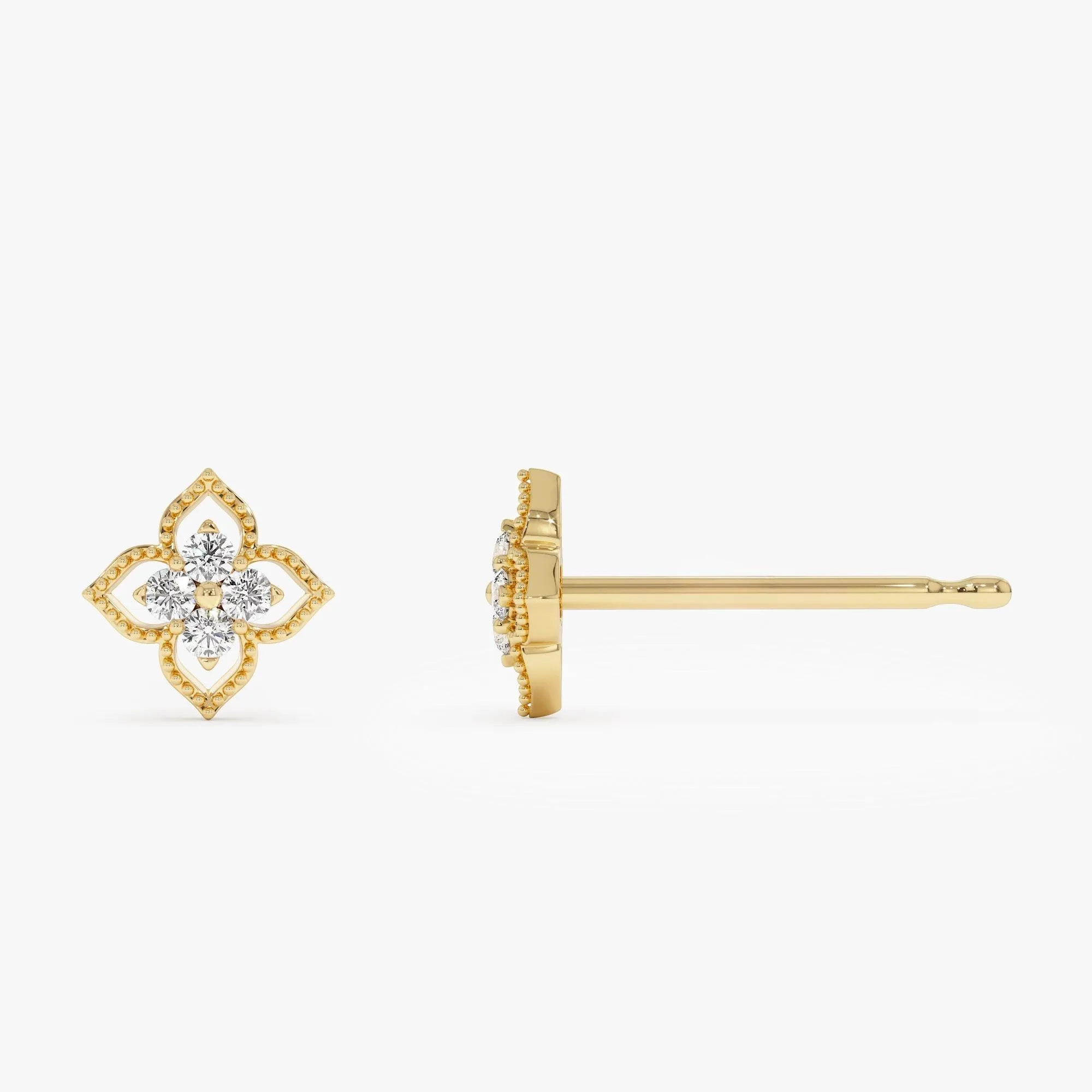 Floral Design Diamond Cluster Stud Earrings - Image 7