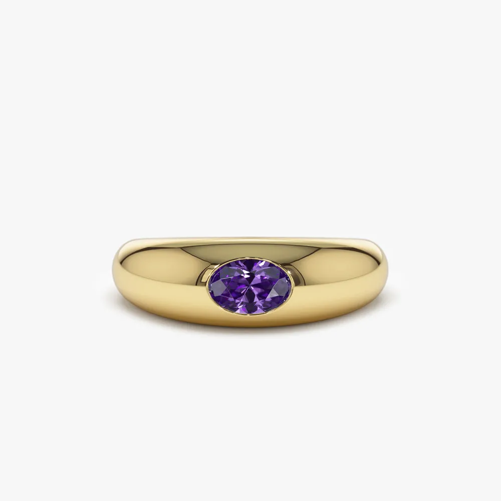 Flush Set Oval Amethyst Dome Ring