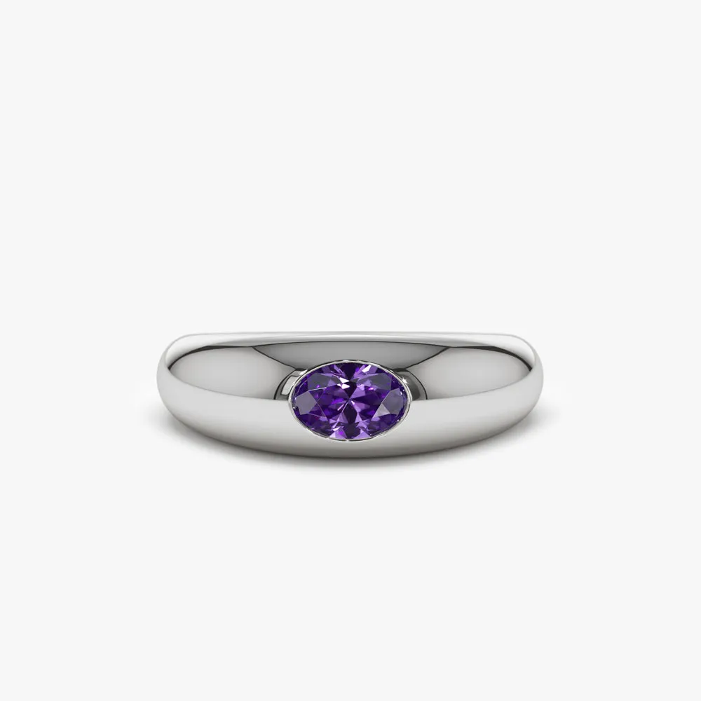 Flush Set Oval Amethyst Dome Ring - Image 2