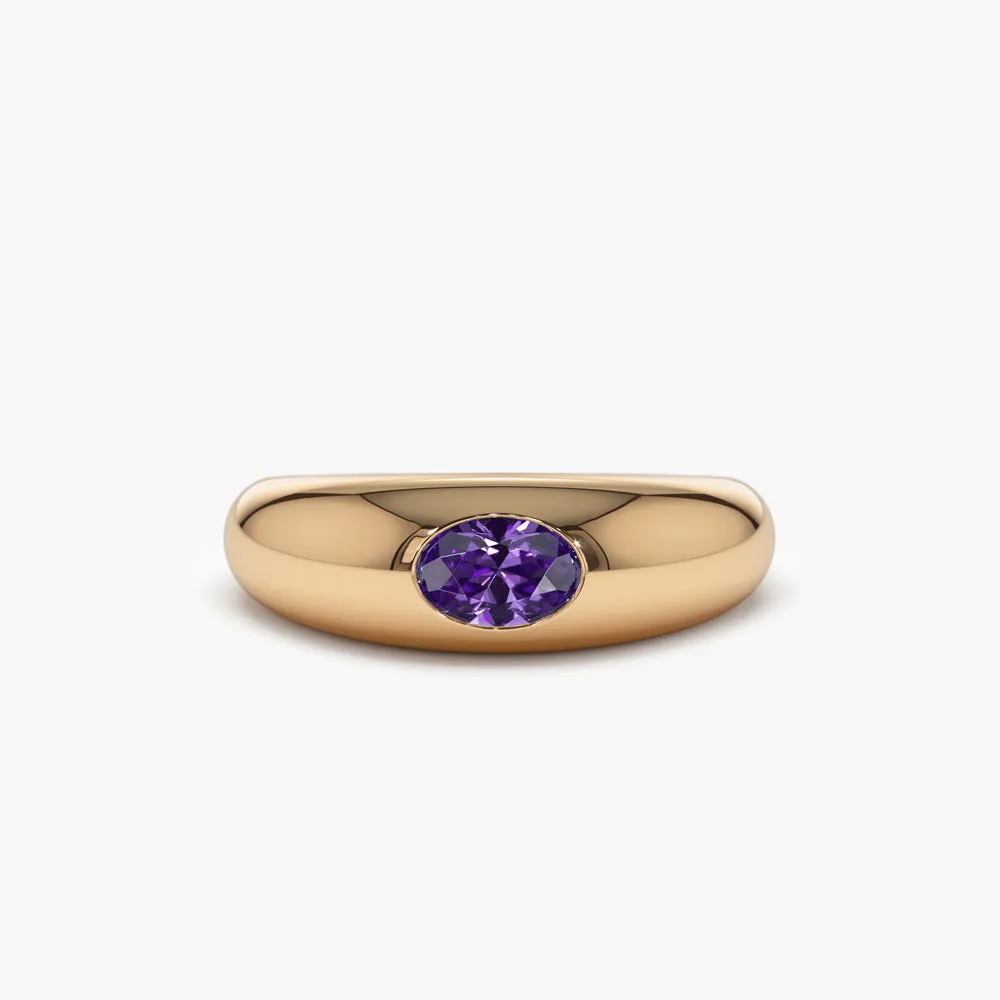 Flush Set Oval Amethyst Dome Ring - Image 3
