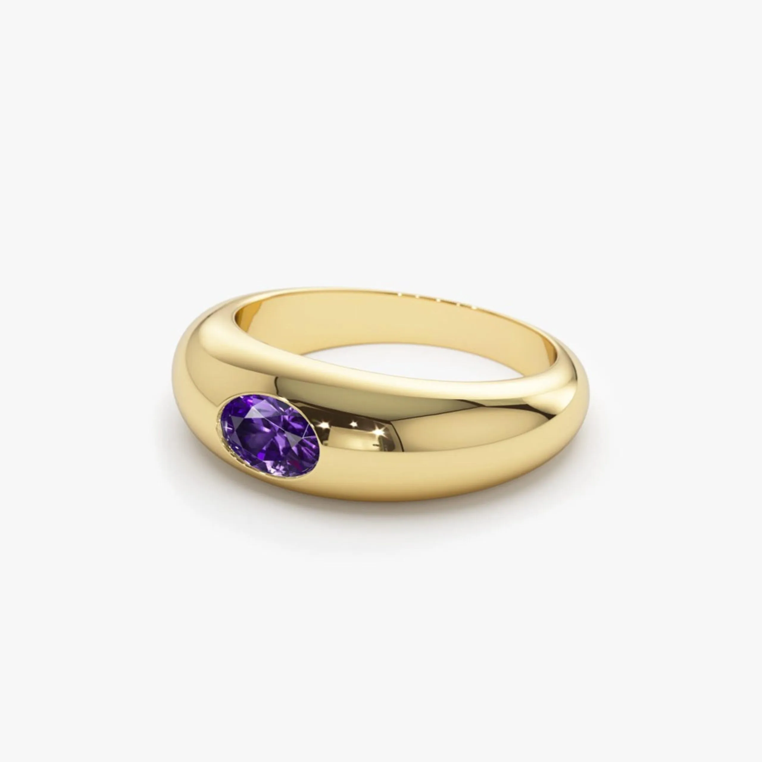 Flush Set Oval Amethyst Dome Ring - Image 4