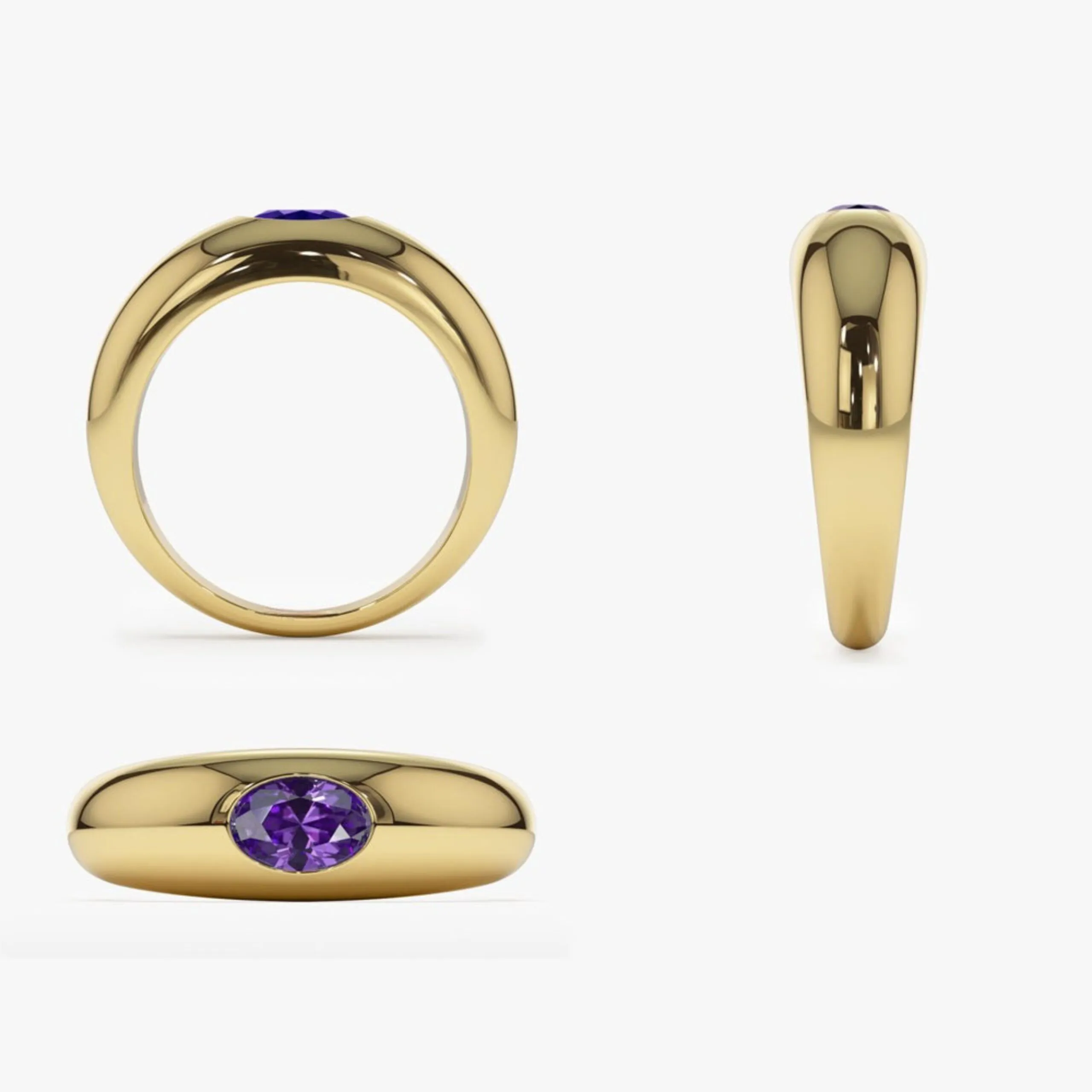 Flush Set Oval Amethyst Dome Ring - Image 5