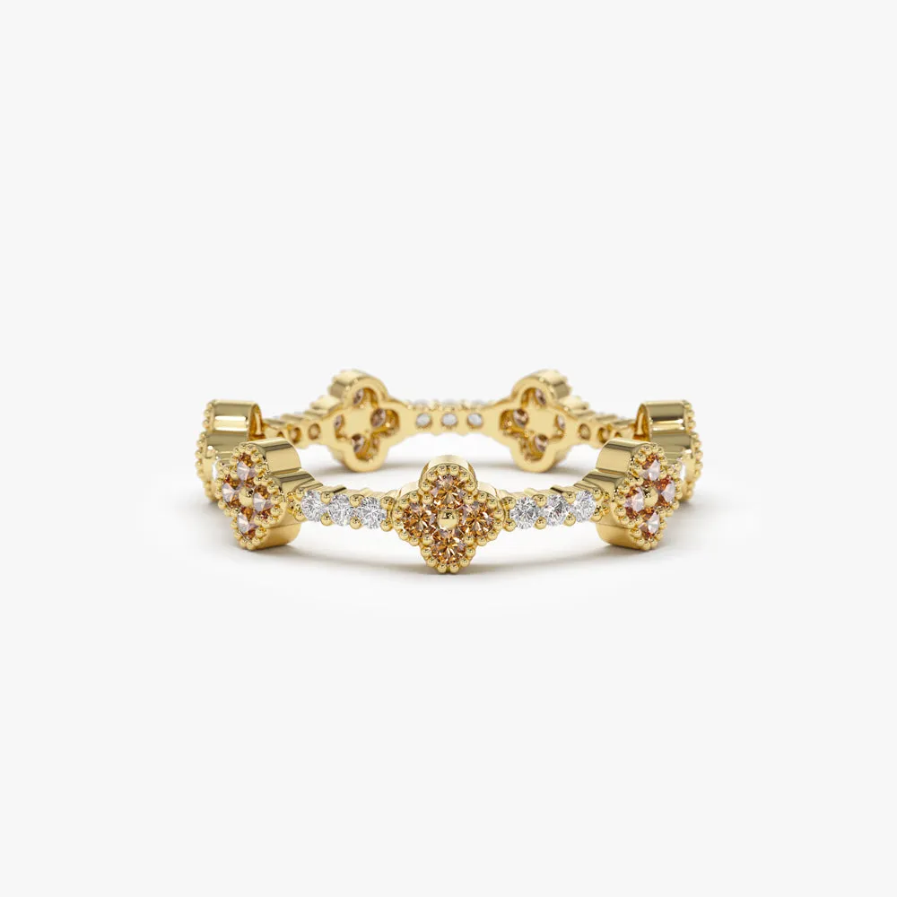 Full Eternity Clover Citrine and Diamond Ring