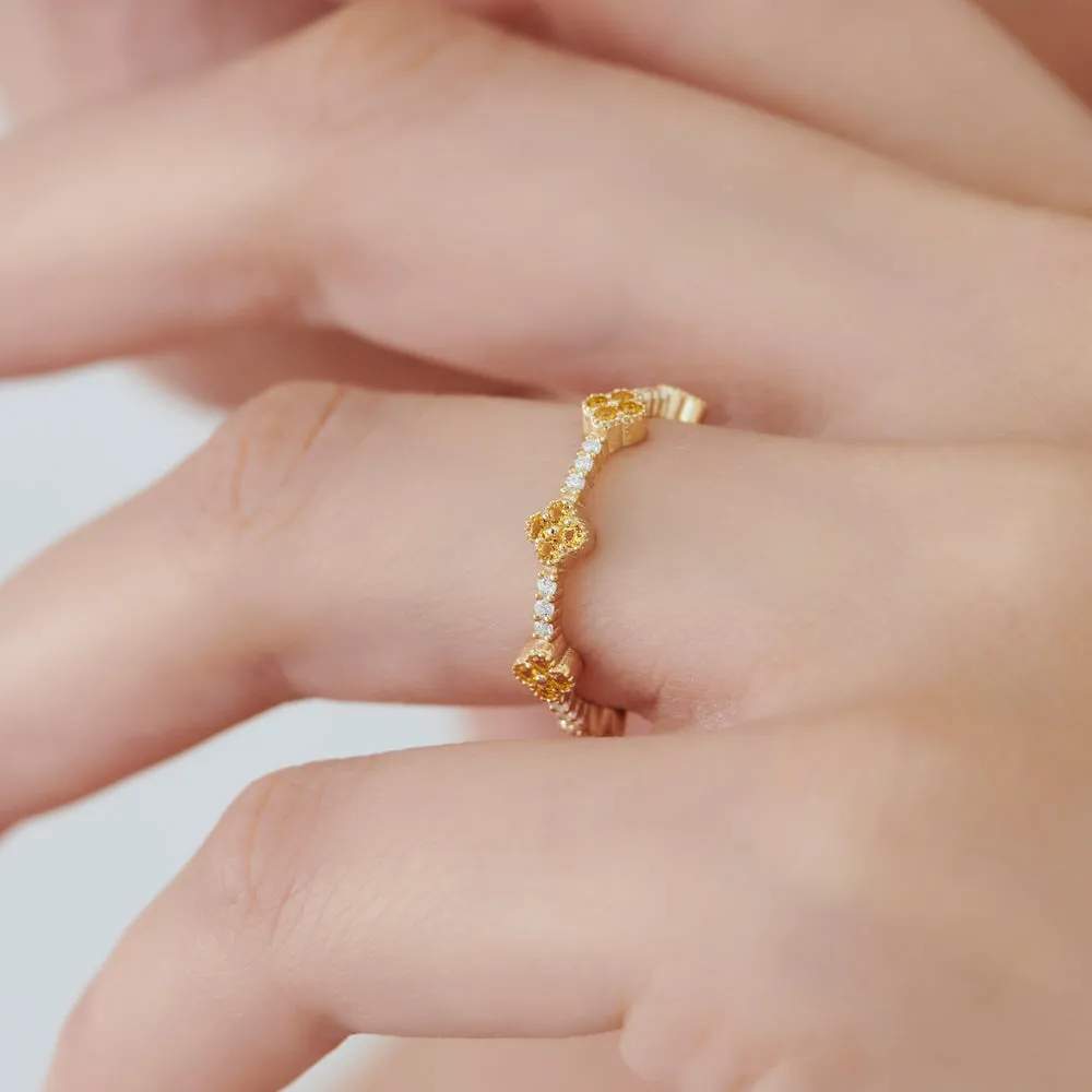 Full Eternity Clover Citrine and Diamond Ring - Image 2