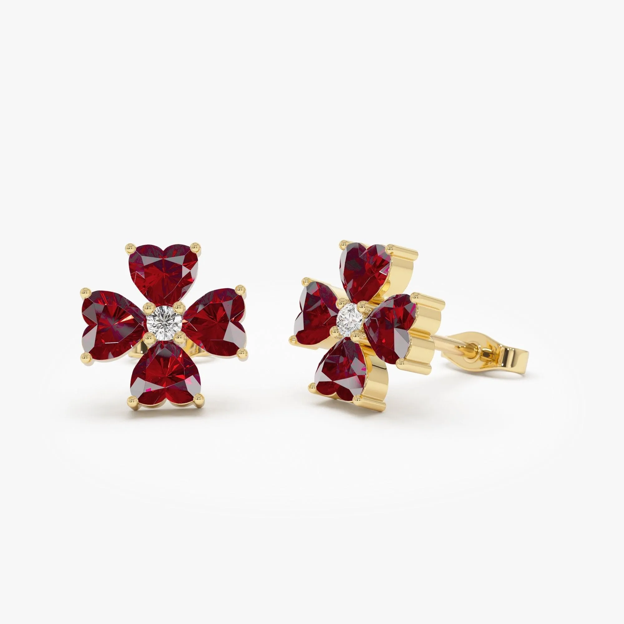 Garnet Four Leaf Clover Studs