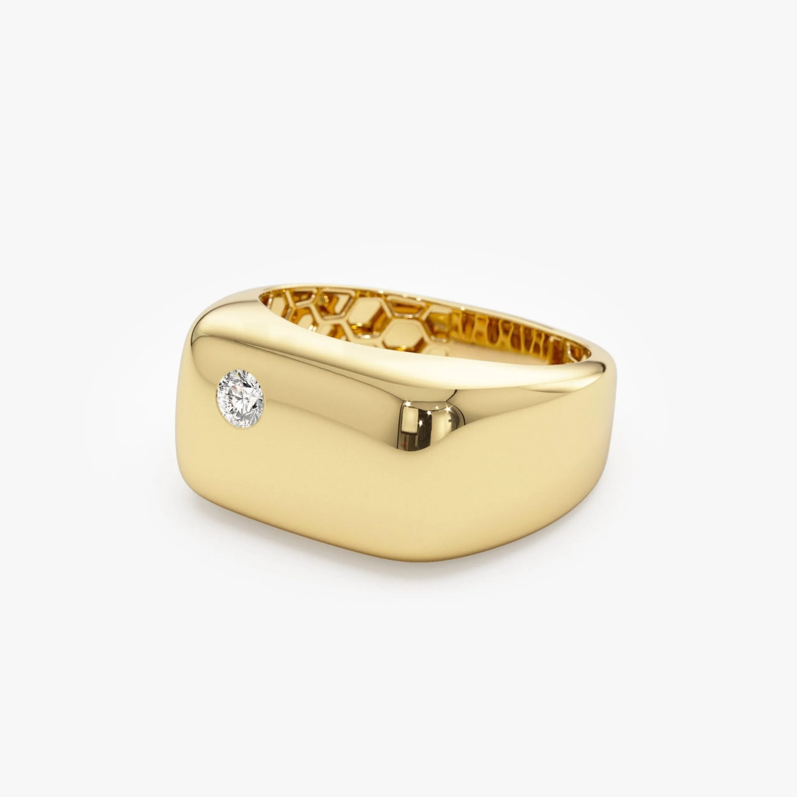Gold Rectangular Diamond Signet Ring - Image 4