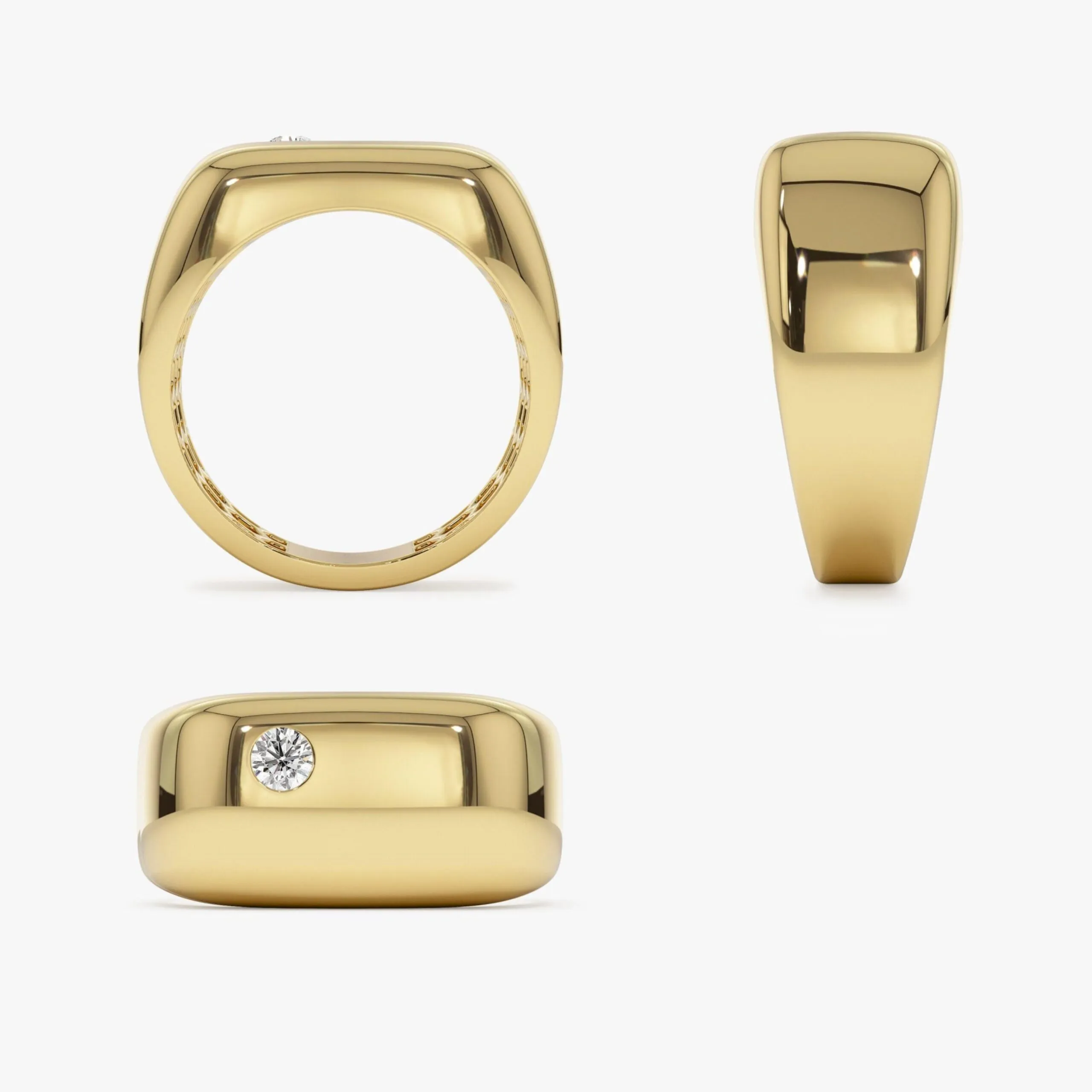 Gold Rectangular Diamond Signet Ring - Image 5