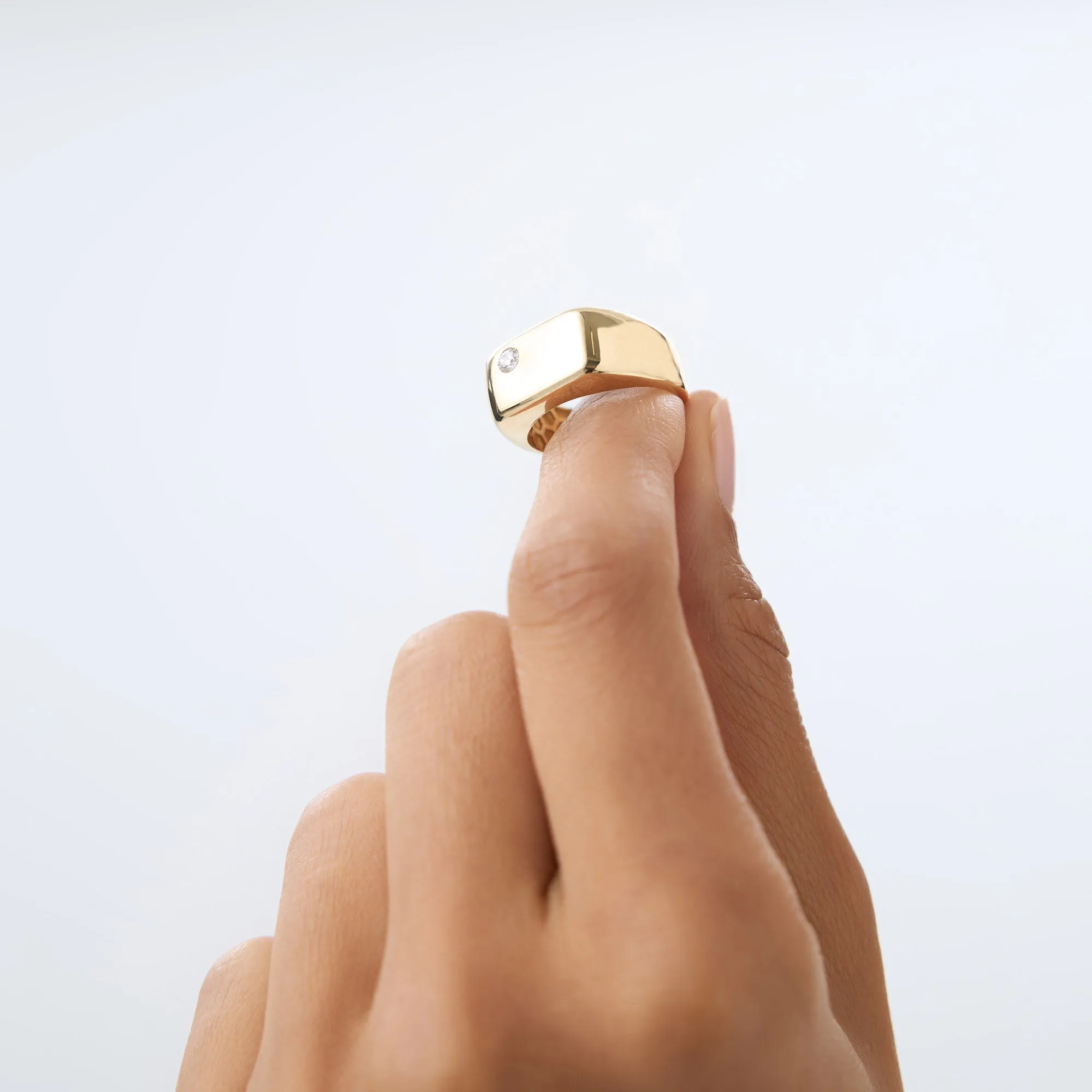 Gold Rectangular Diamond Signet Ring - Image 10