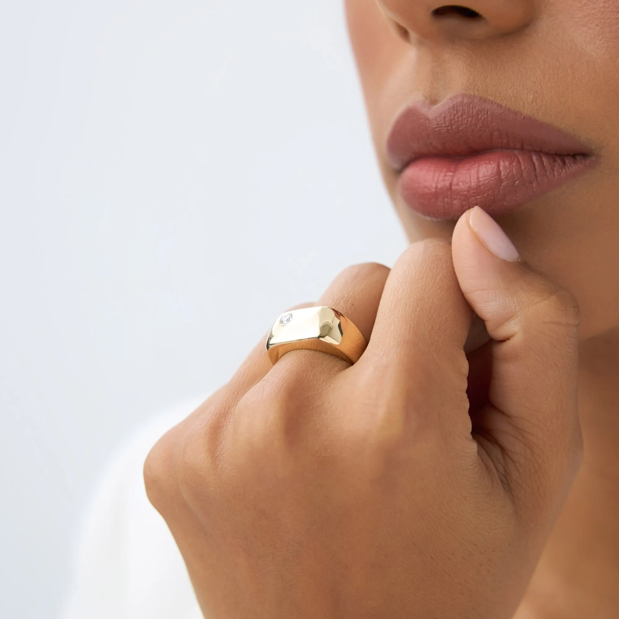 Gold Rectangular Diamond Signet Ring - Image 9