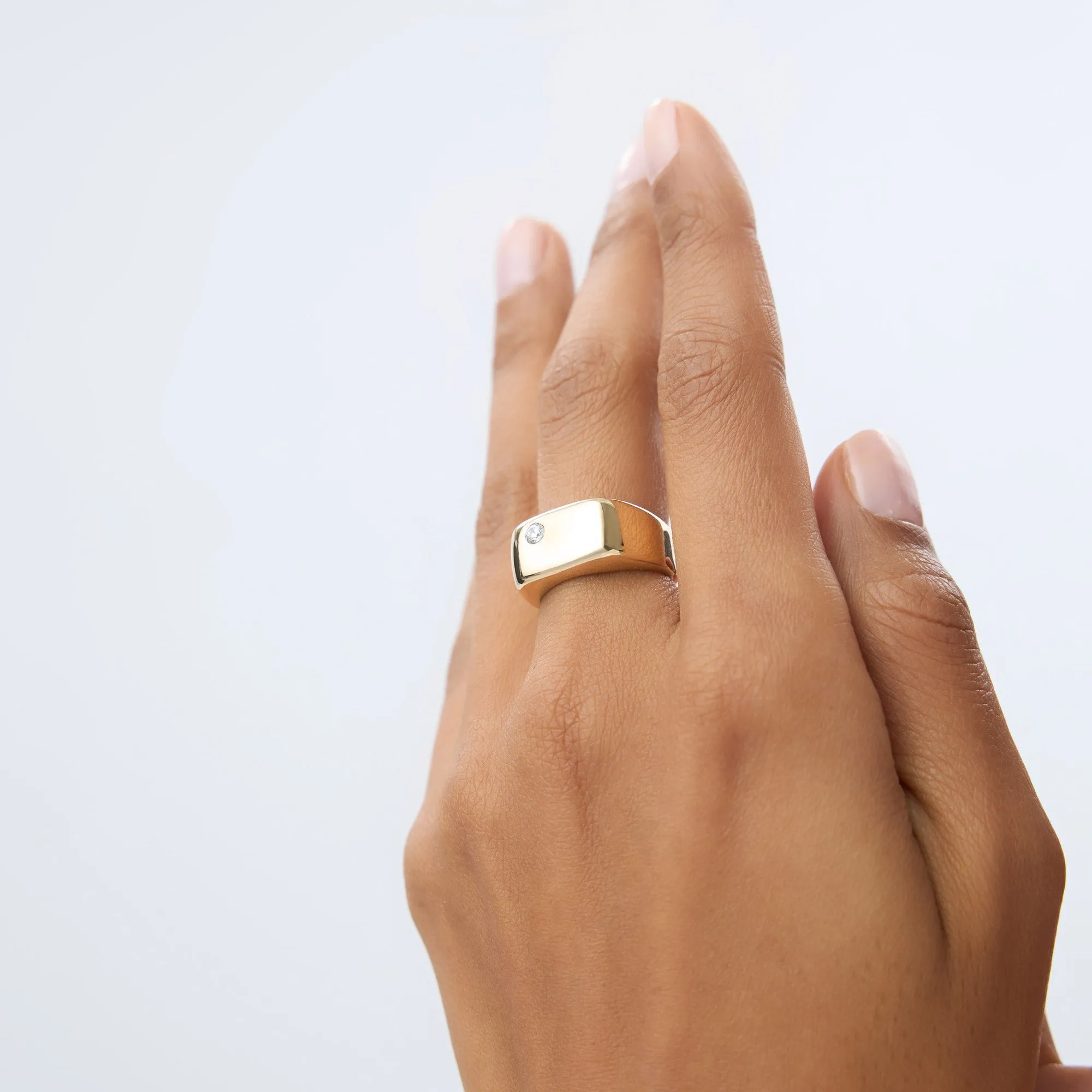 Gold Rectangular Diamond Signet Ring - Image 7