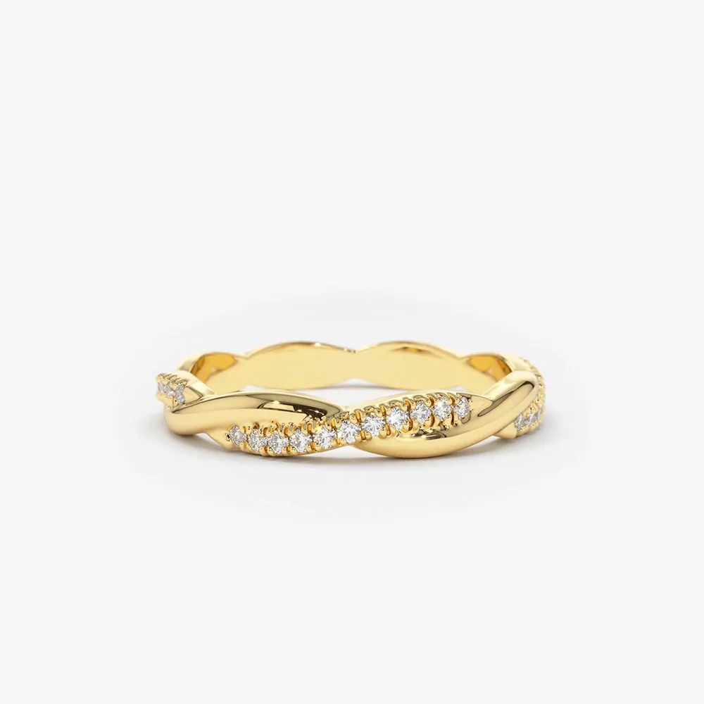 Gold Weaving Braid Eternity Diamond Ring
