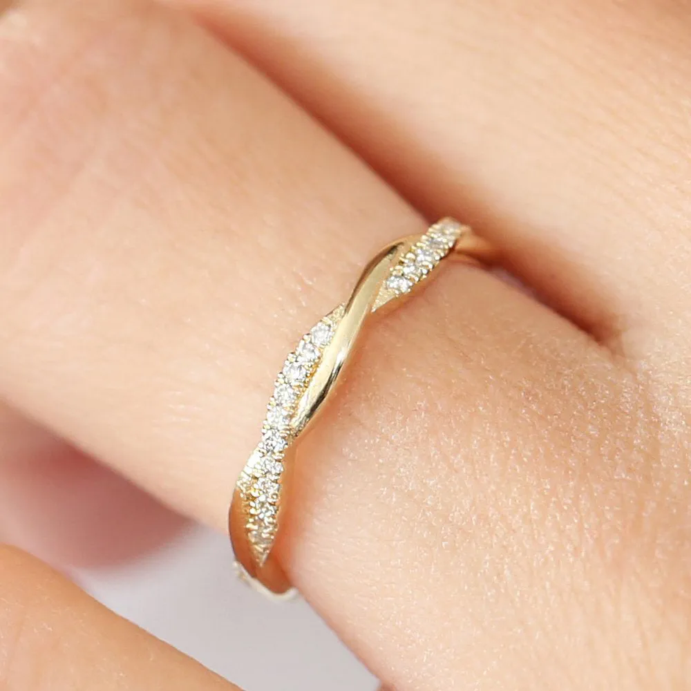 Gold Weaving Braid Eternity Diamond Ring - Image 2