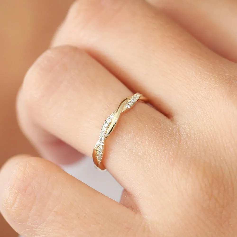 Gold Weaving Braid Eternity Diamond Ring - Image 3