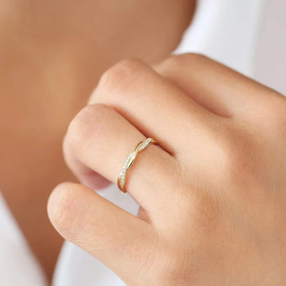 Gold Weaving Braid Eternity Diamond Ring - Image 4