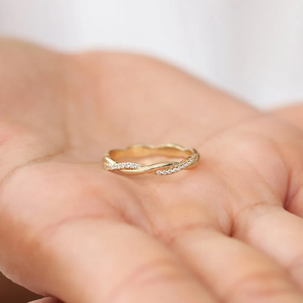 Gold Weaving Braid Eternity Diamond Ring - Image 5
