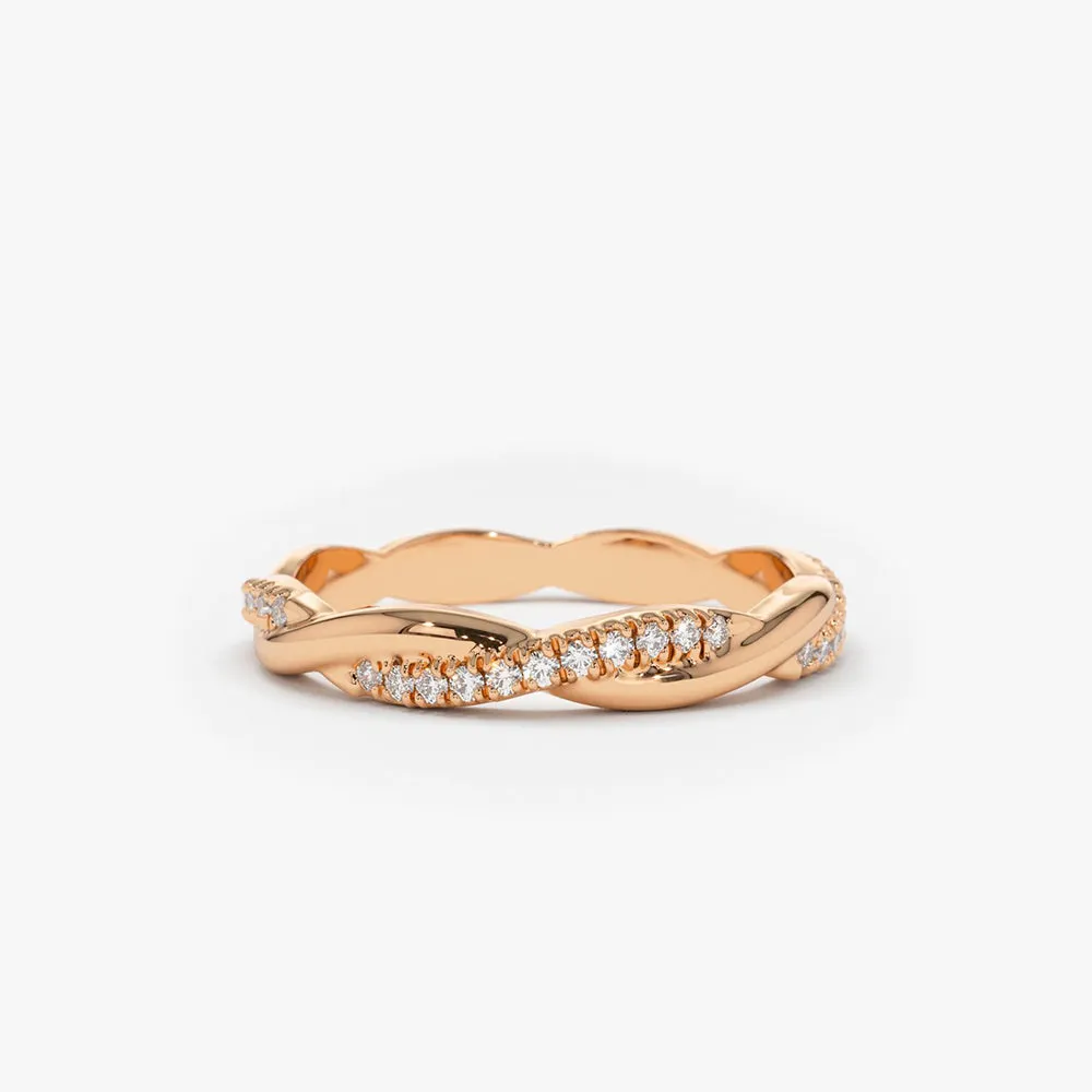 Gold Weaving Braid Eternity Diamond Ring - Image 6