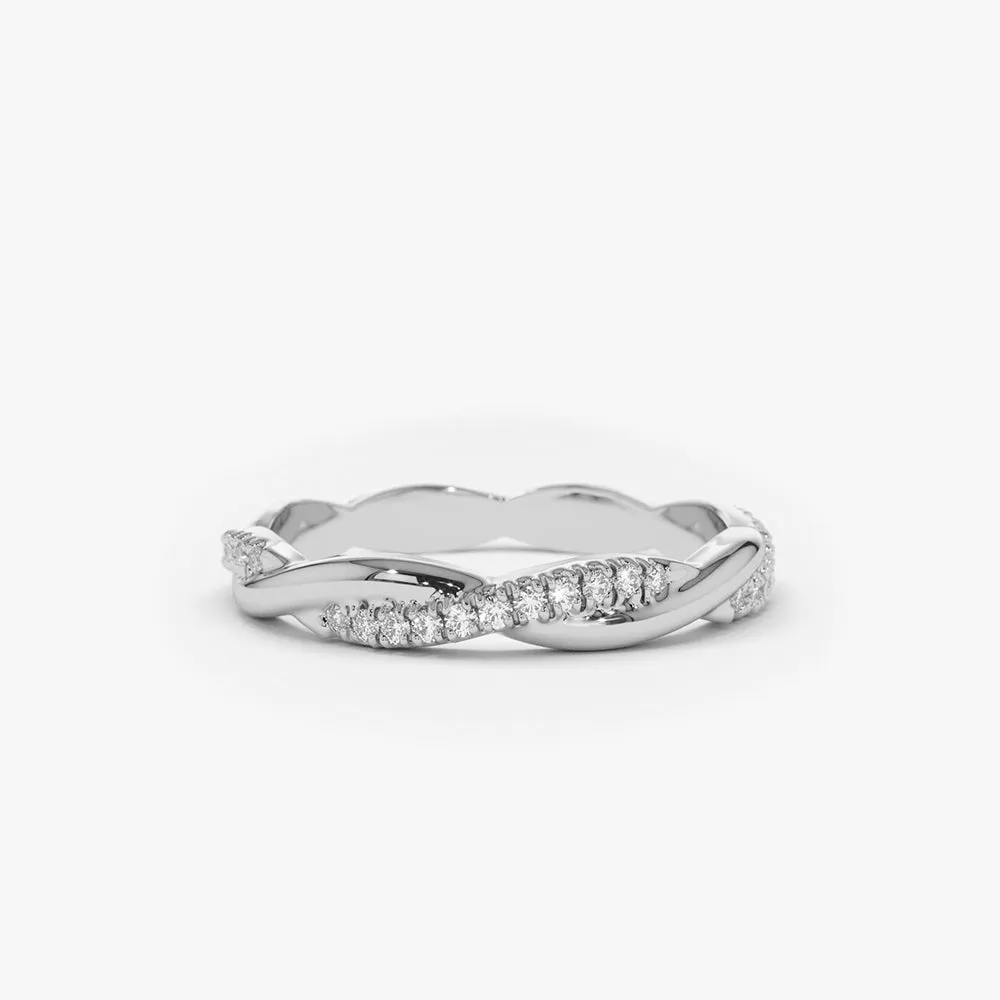 Gold Weaving Braid Eternity Diamond Ring - Image 7