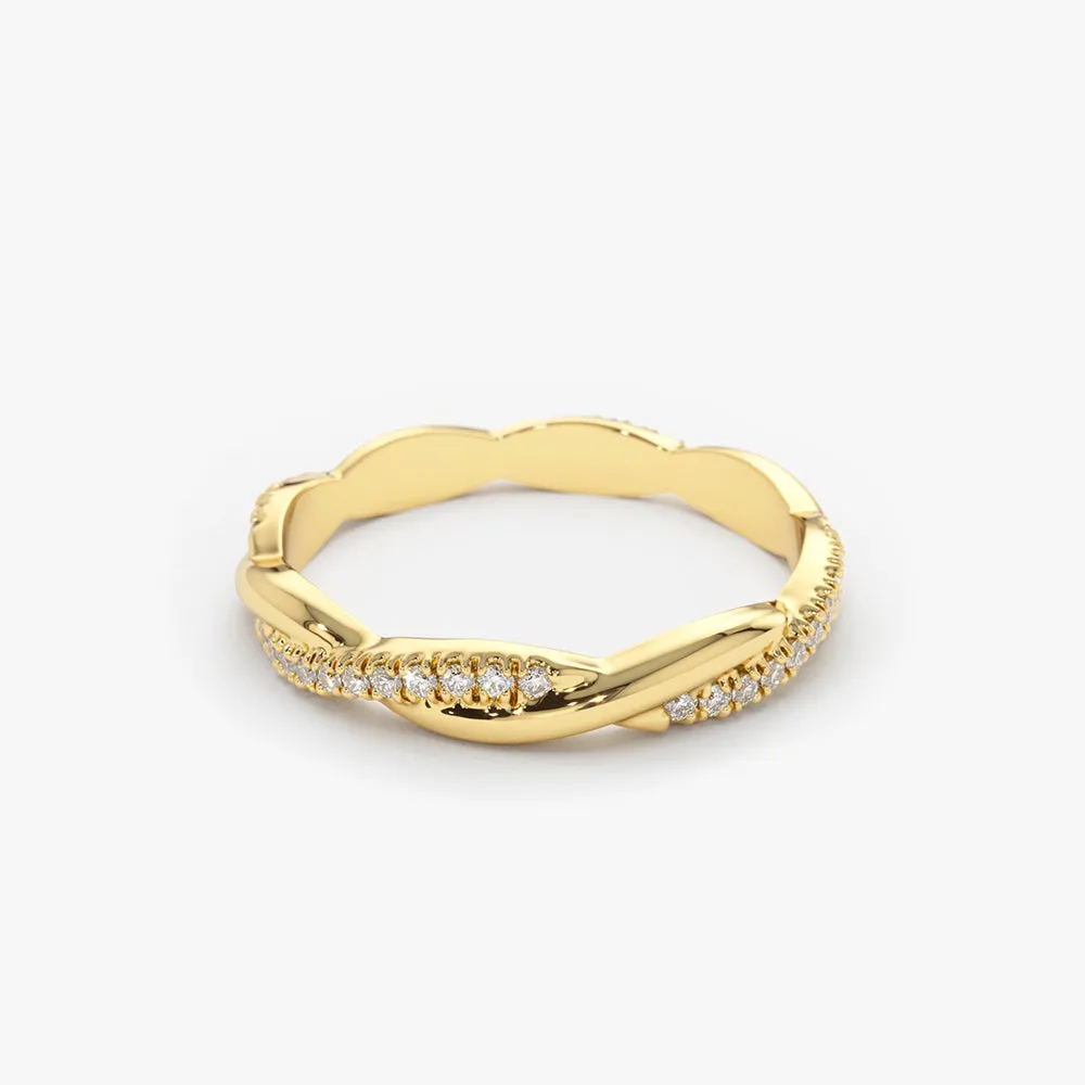 Gold Weaving Braid Eternity Diamond Ring - Image 8
