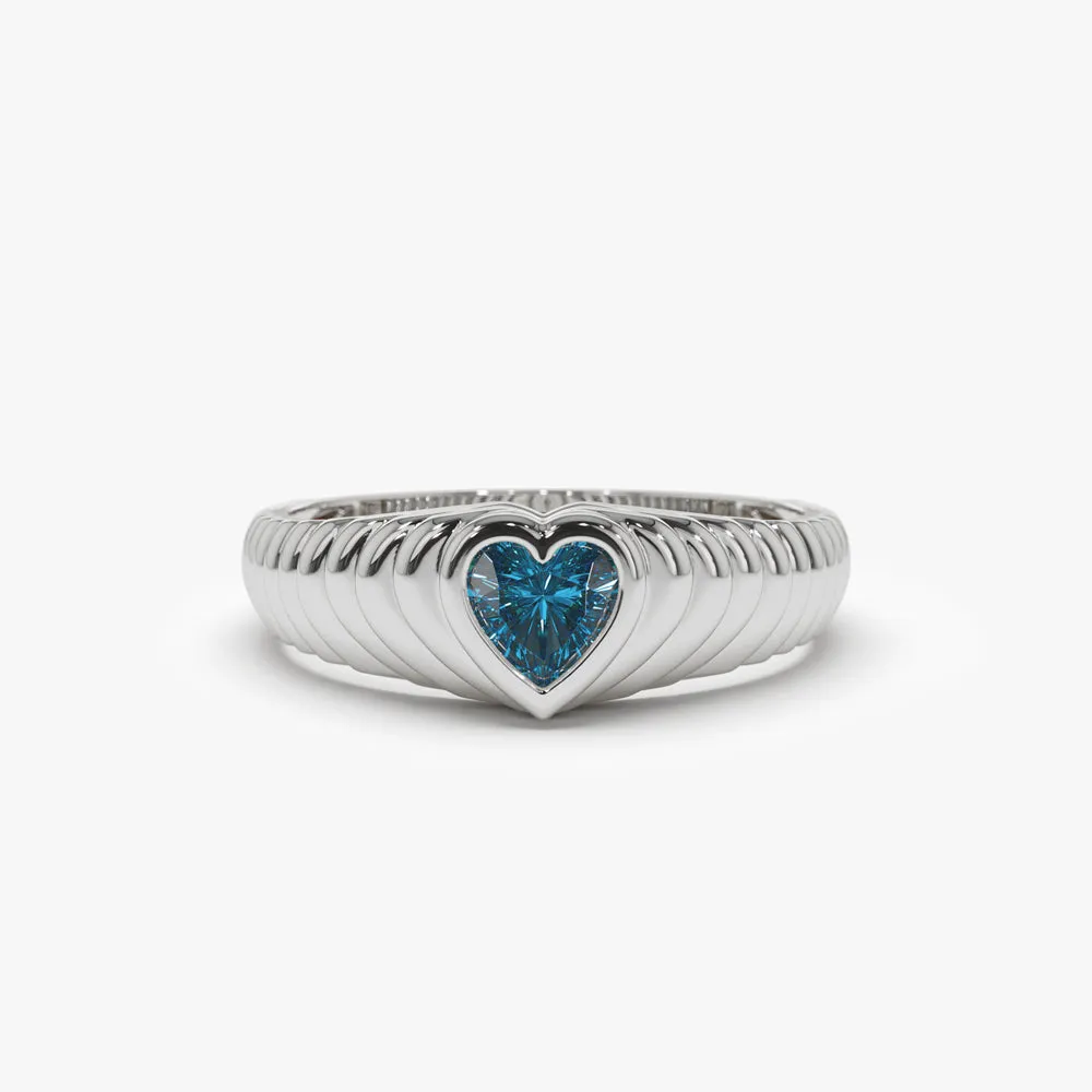 Heart Shape Blue Topaz Beveled Ring - Image 2