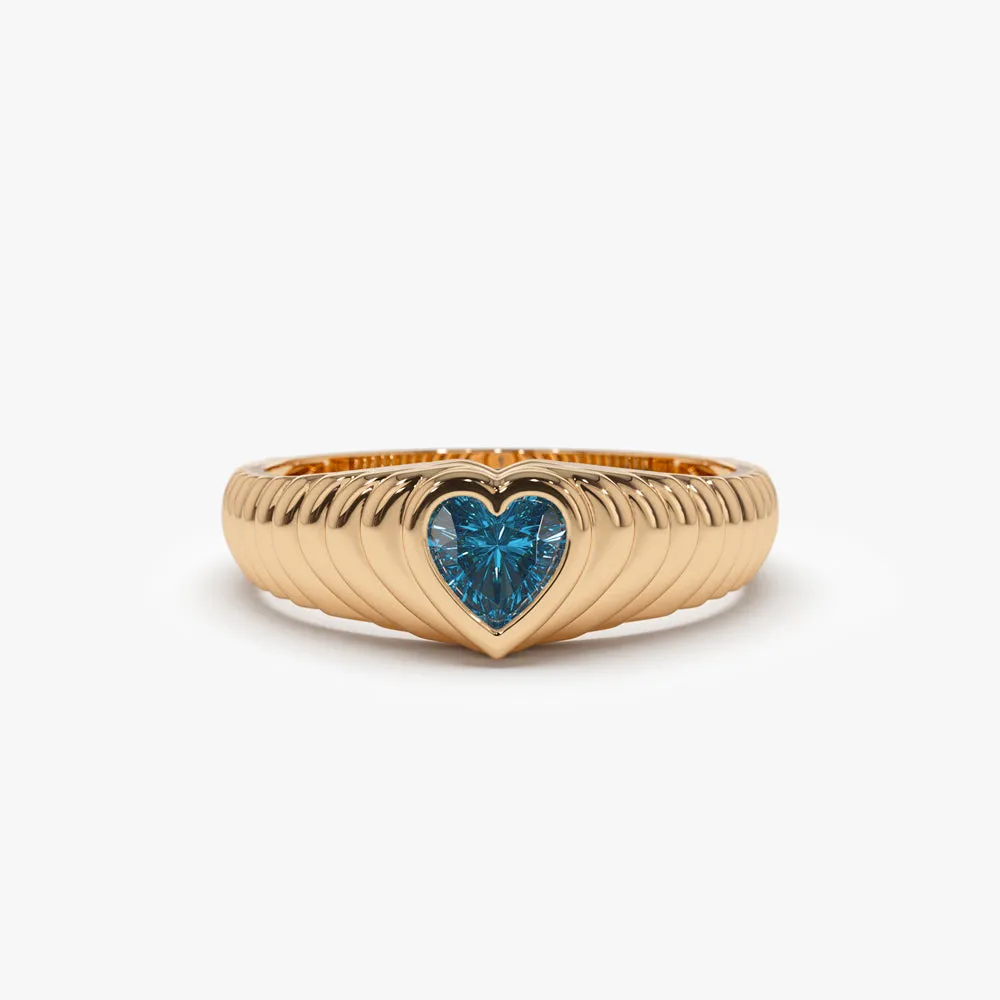 Heart Shape Blue Topaz Beveled Ring - Image 3