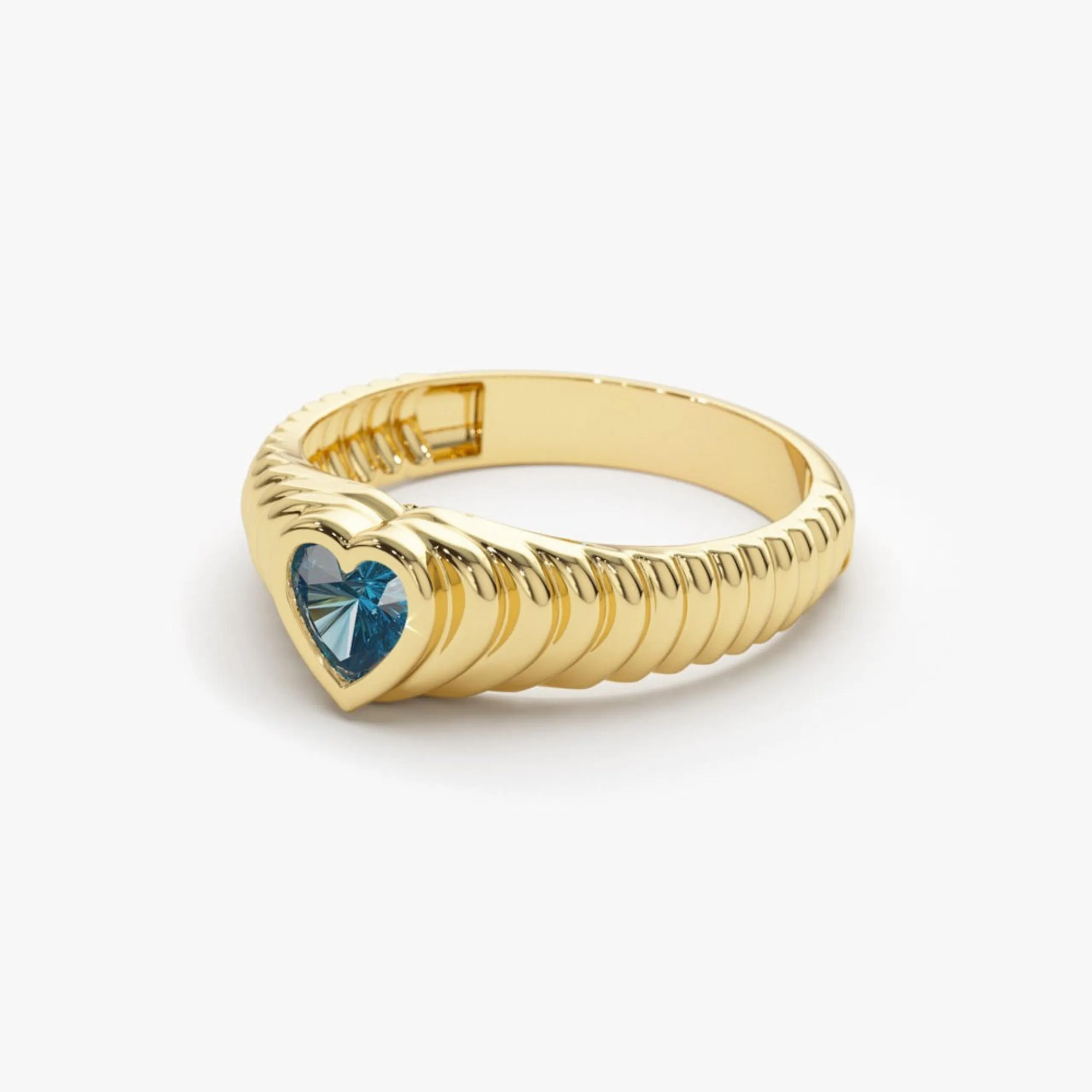 Heart Shape Blue Topaz Beveled Ring - Image 4
