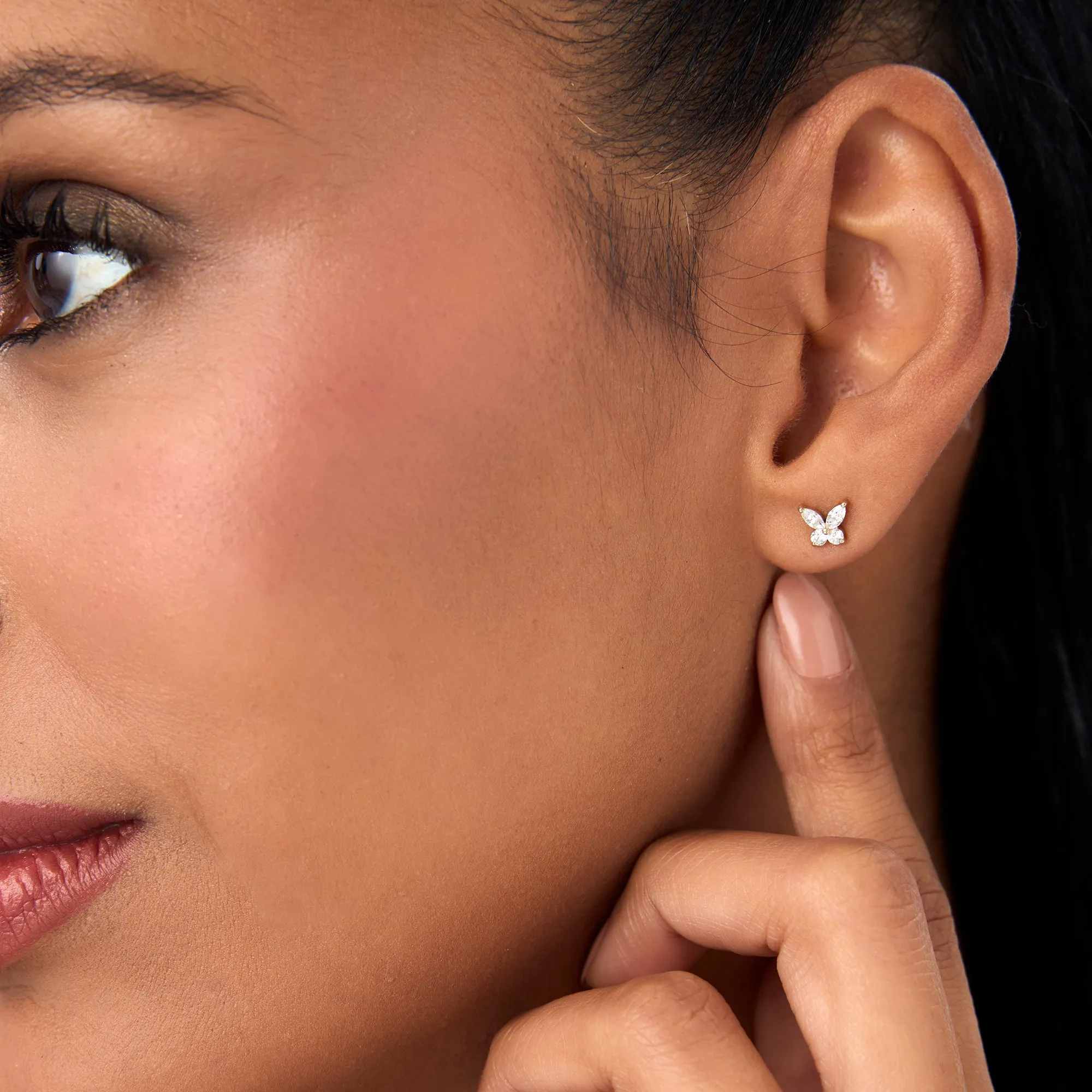 Marquise And Round Diamond Butterfly Studs - Image 3