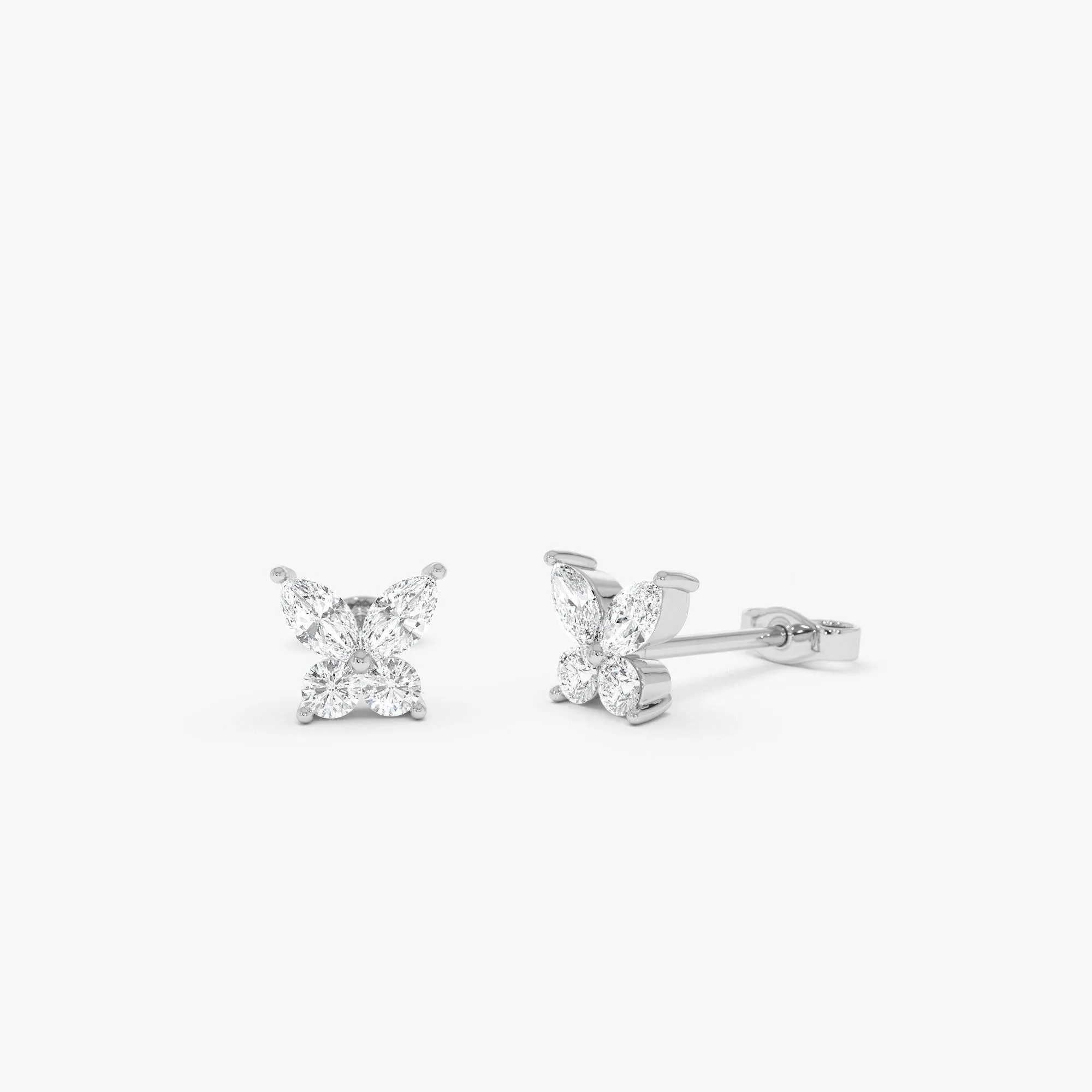Marquise And Round Diamond Butterfly Studs - Image 4