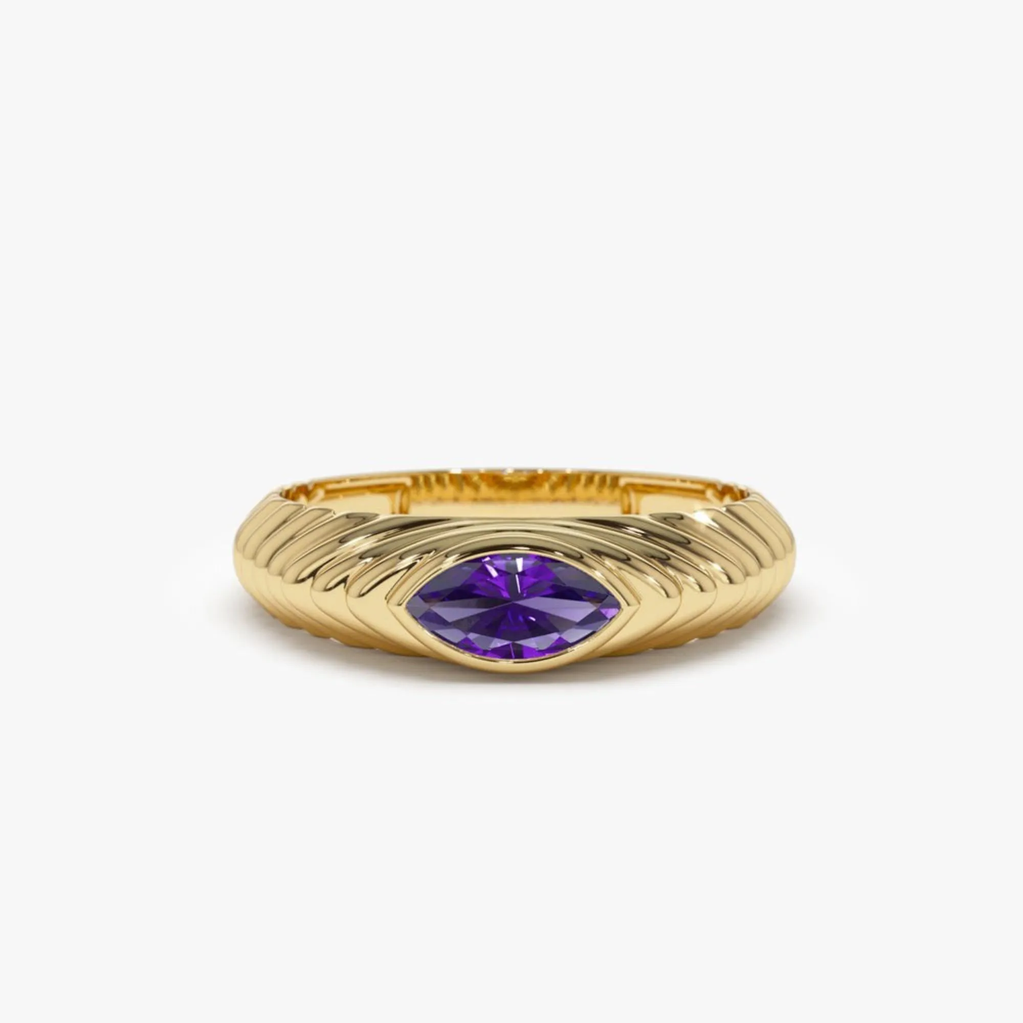 Marquise Shape Amethyst Beveled Ring