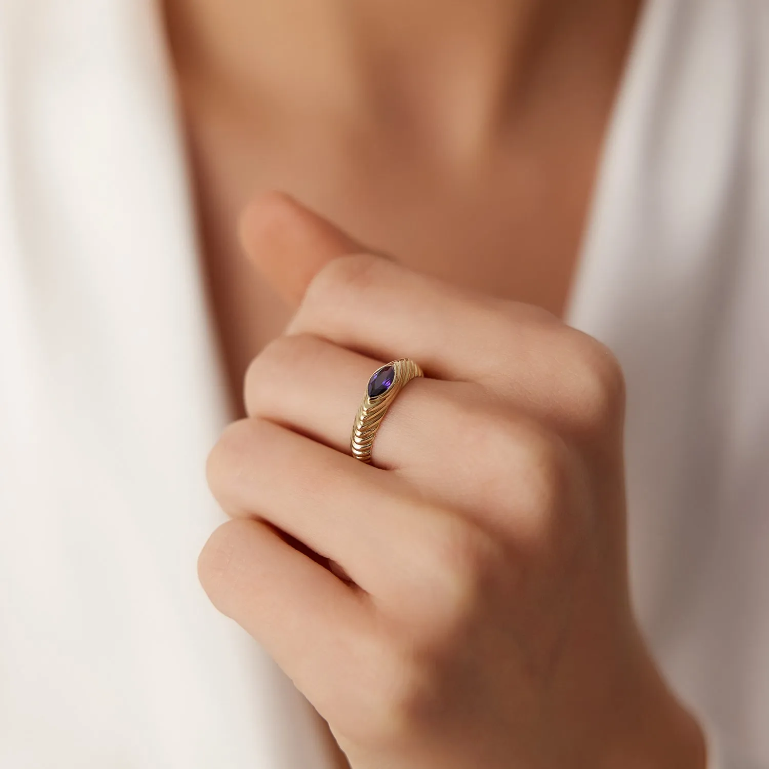 Marquise Shape Amethyst Beveled Ring - Image 2