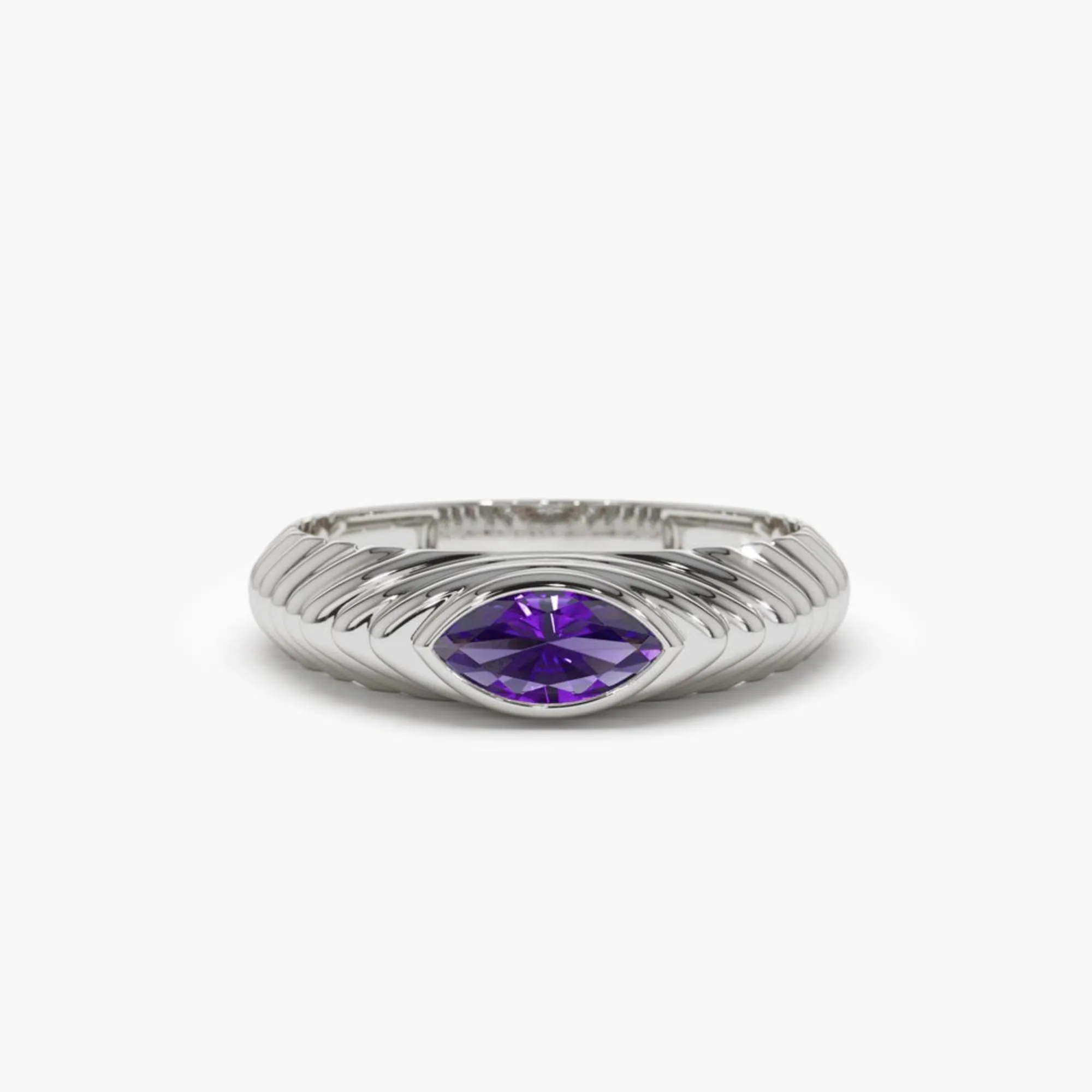 Marquise Shape Amethyst Beveled Ring - Image 4