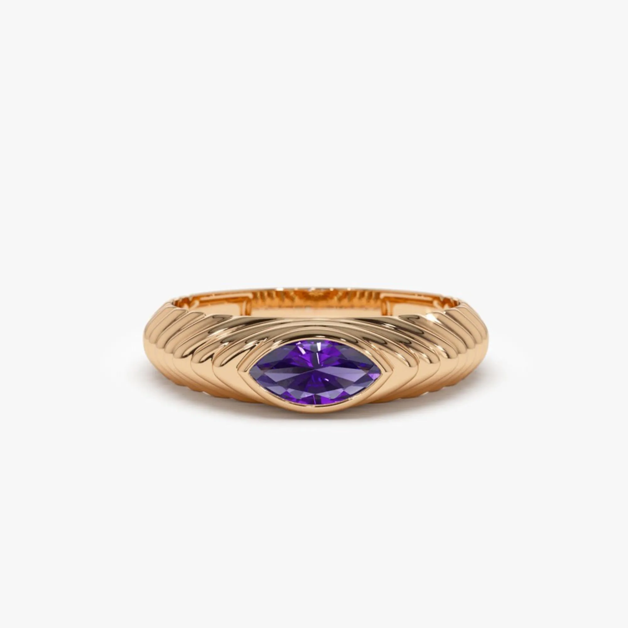 Marquise Shape Amethyst Beveled Ring - Image 5