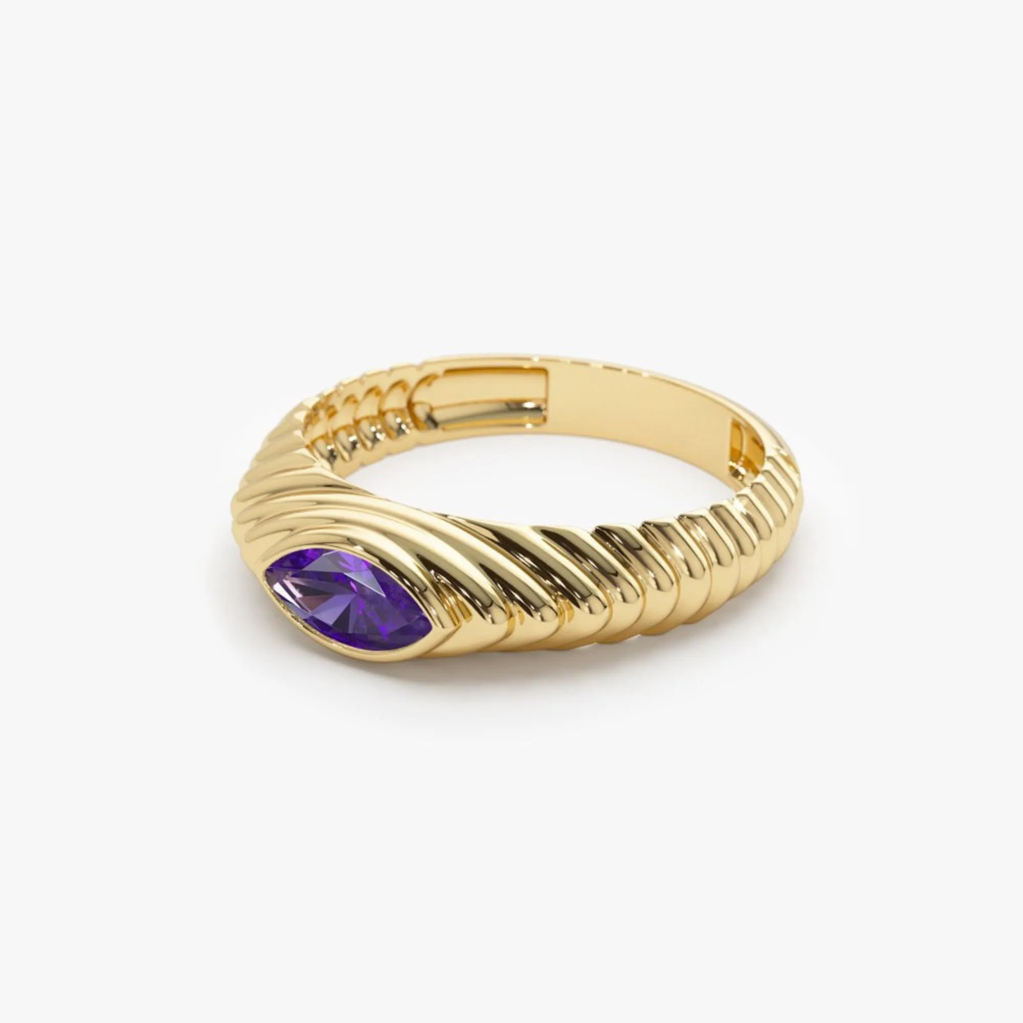 Marquise Shape Amethyst Beveled Ring - Image 6