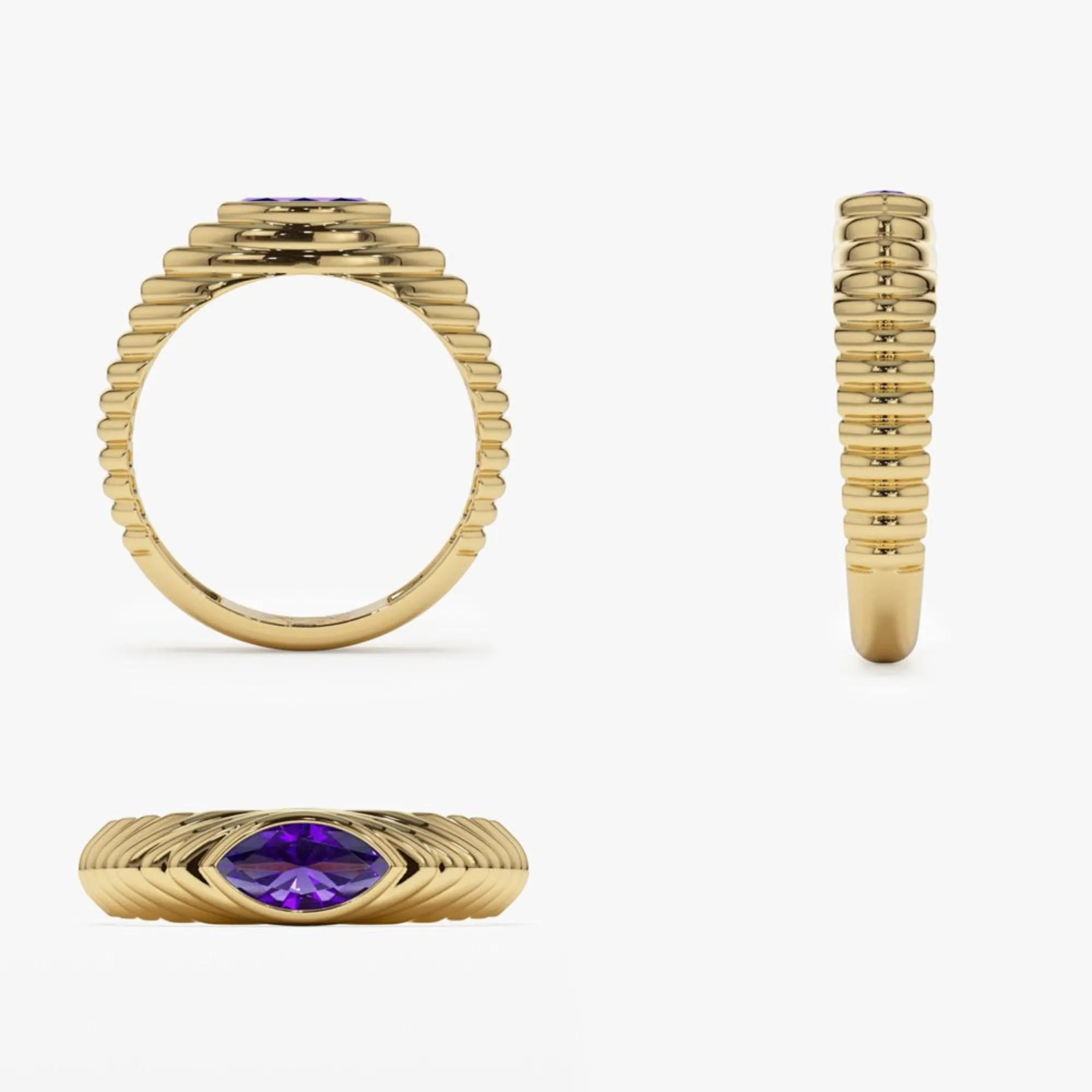 Marquise Shape Amethyst Beveled Ring - Image 7