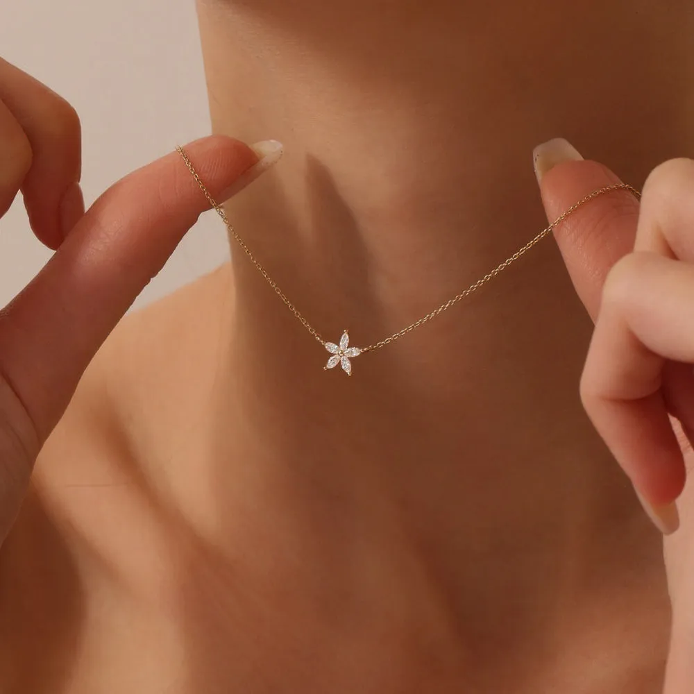 Marquise Shaped Diamond Flower Design Necklace - Image 3