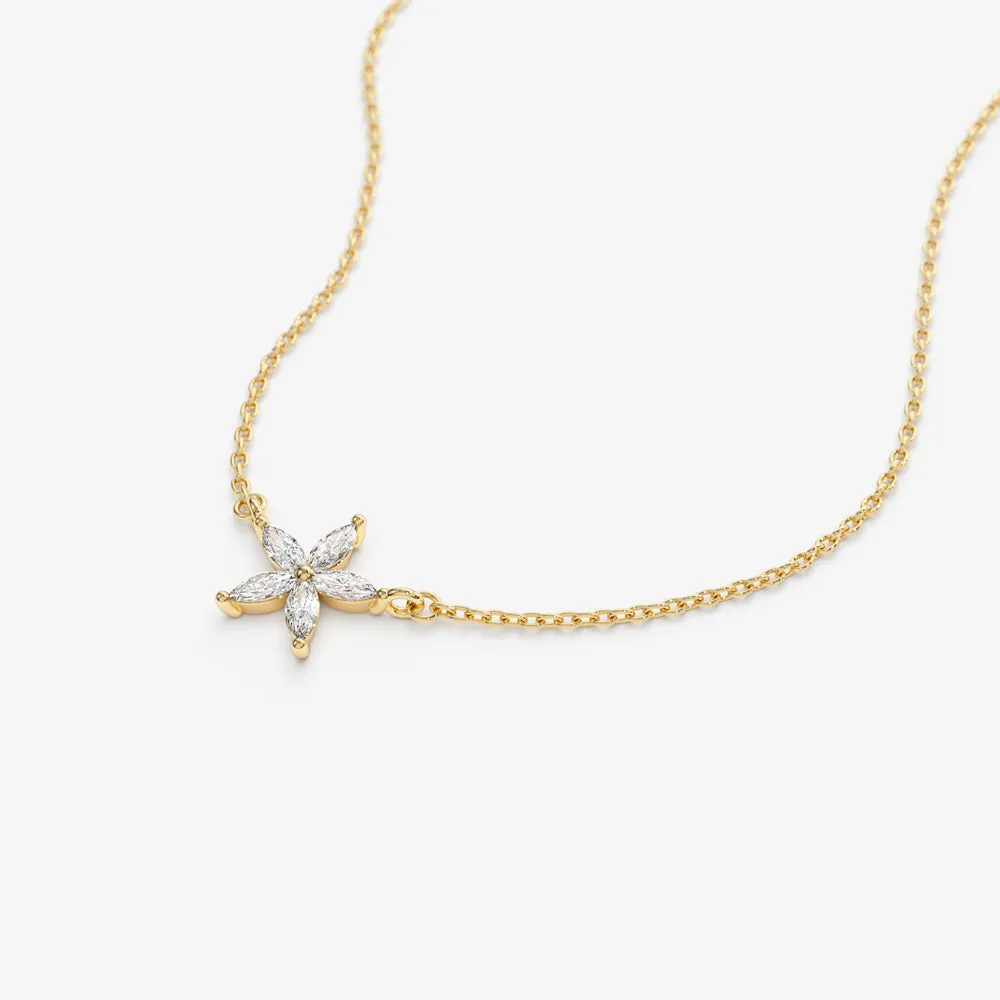 Marquise Shaped Diamond Flower Design Necklace - Image 8