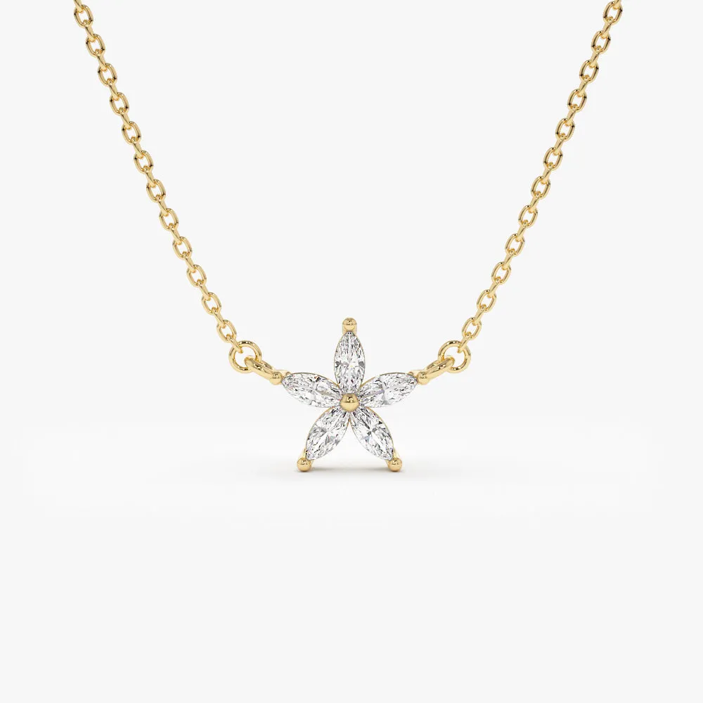 Marquise Shaped Diamond Flower Design Necklace