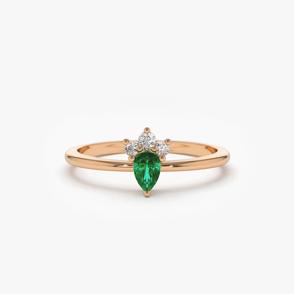 Mini Emerald and Diamond Ring - Image 2