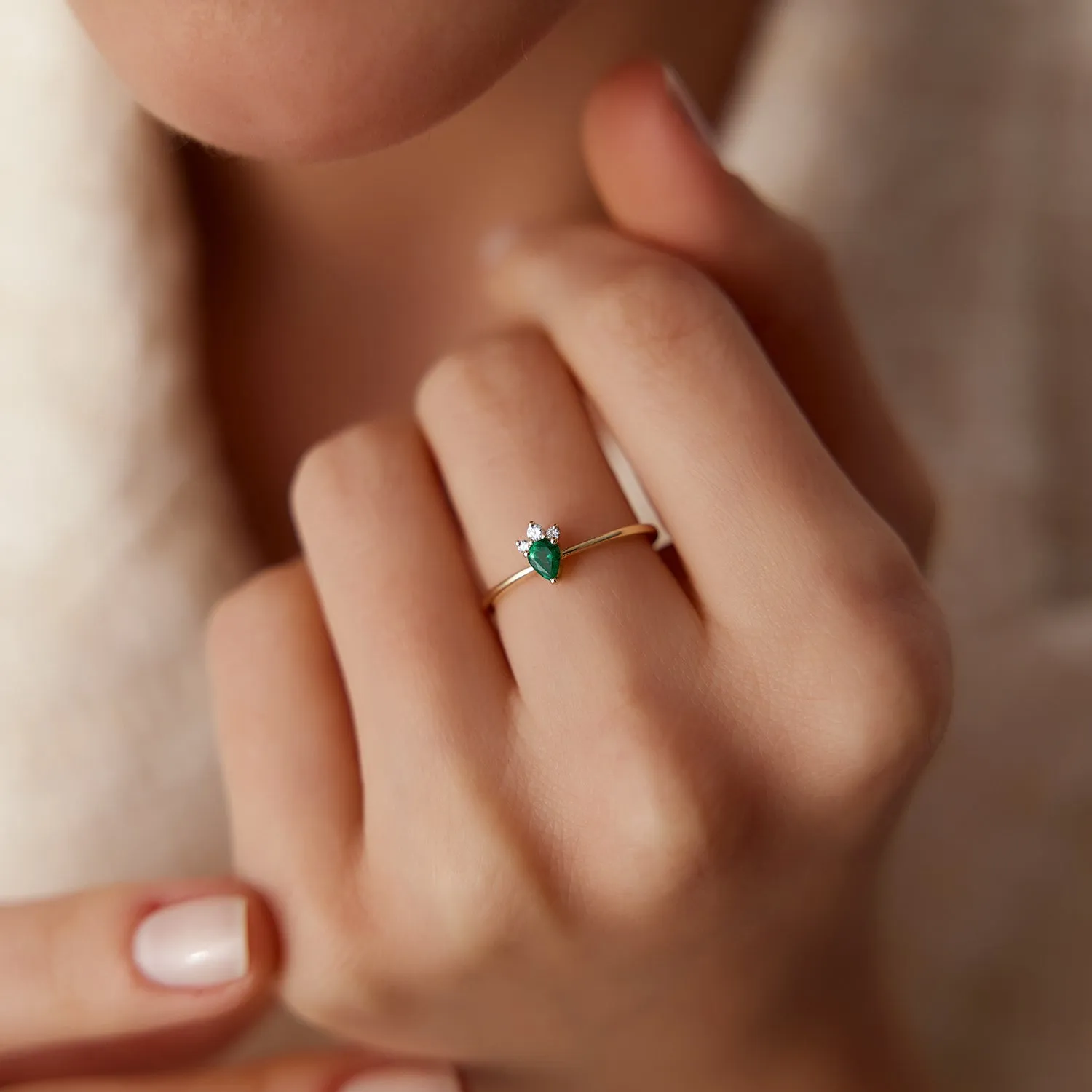 Mini Emerald and Diamond Ring - Image 5
