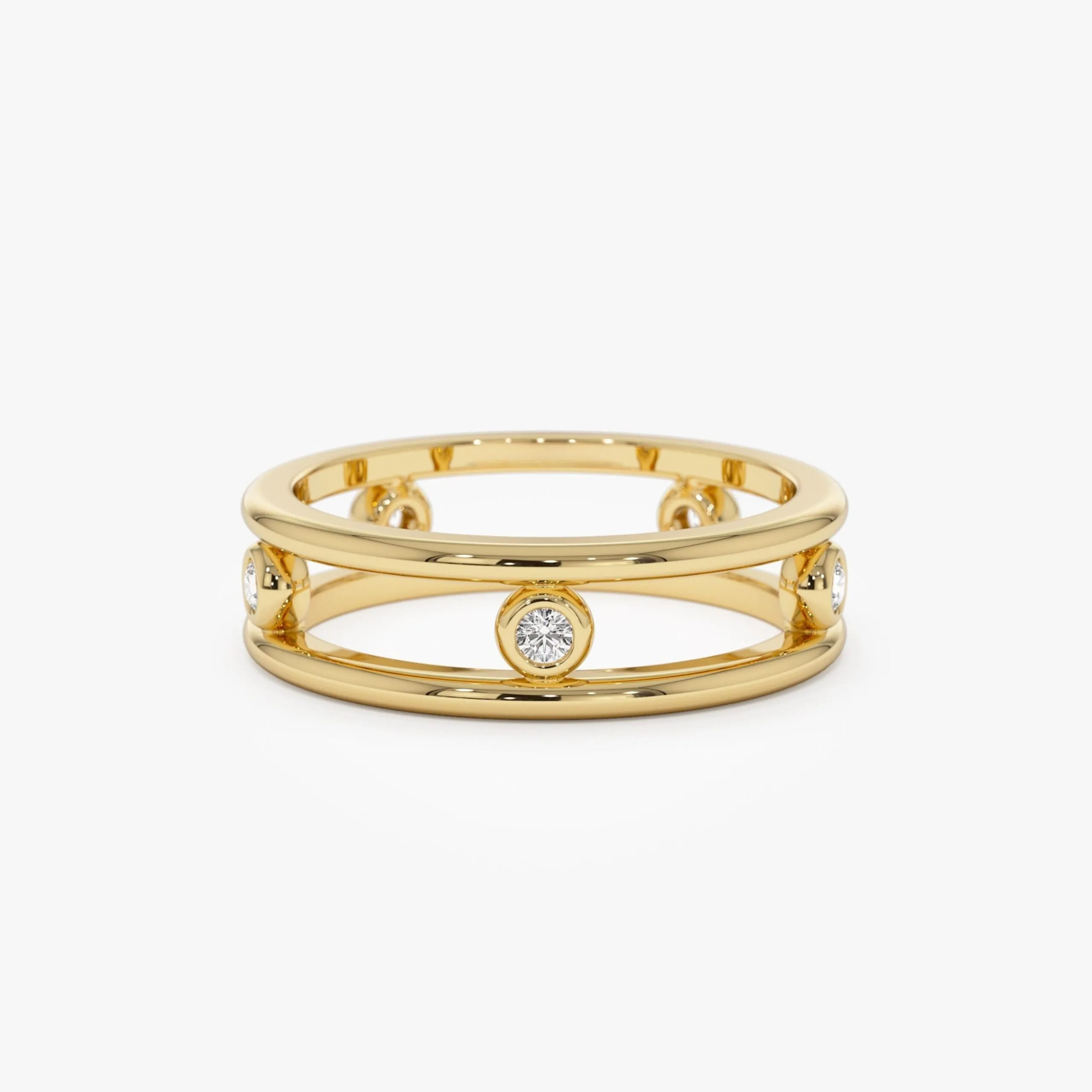 Natural Diamond Bezel Setting Double Band Ring