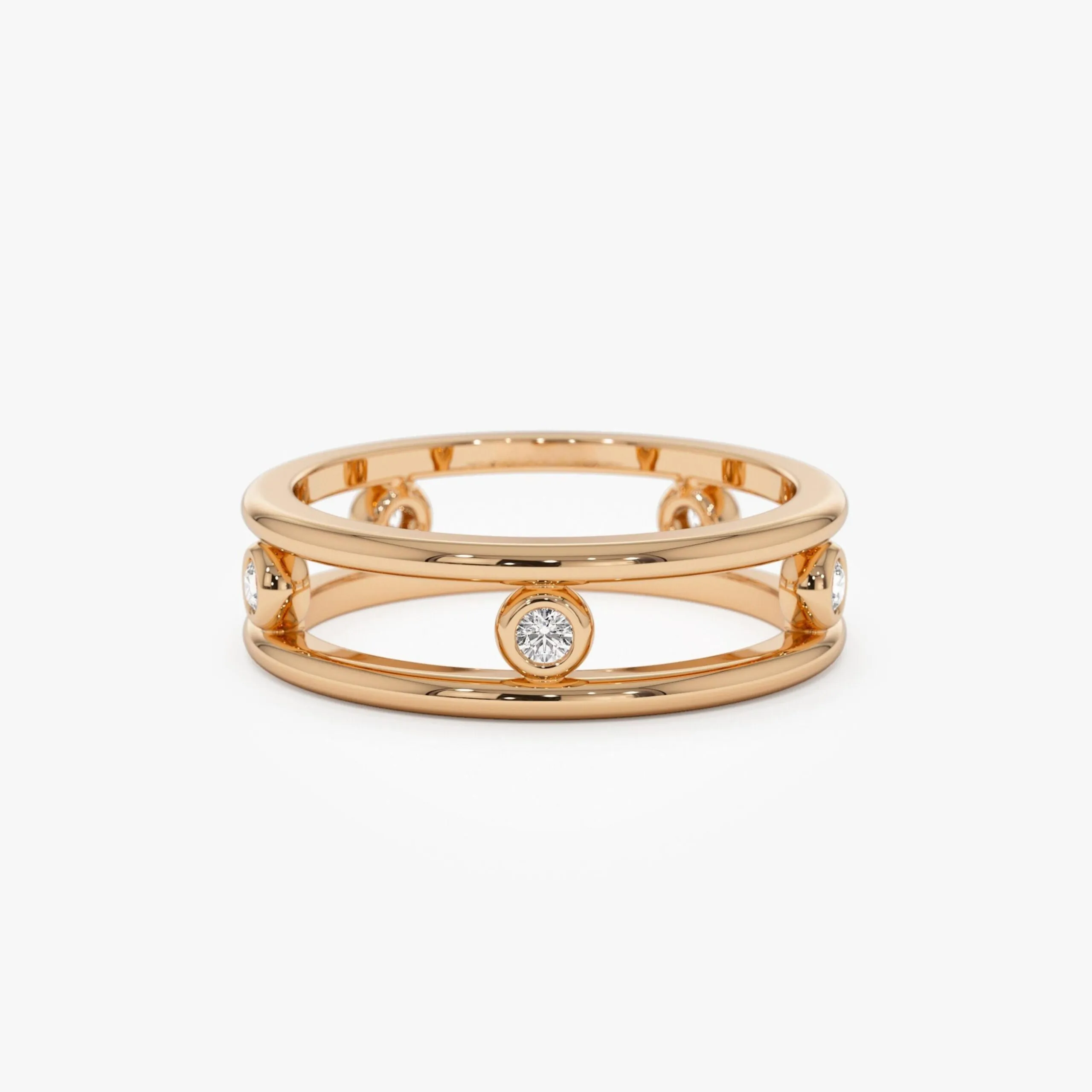 Natural Diamond Bezel Setting Double Band Ring - Image 3