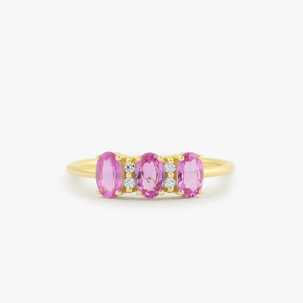 Oval Genuine Pink Sapphire and Diamond Ring