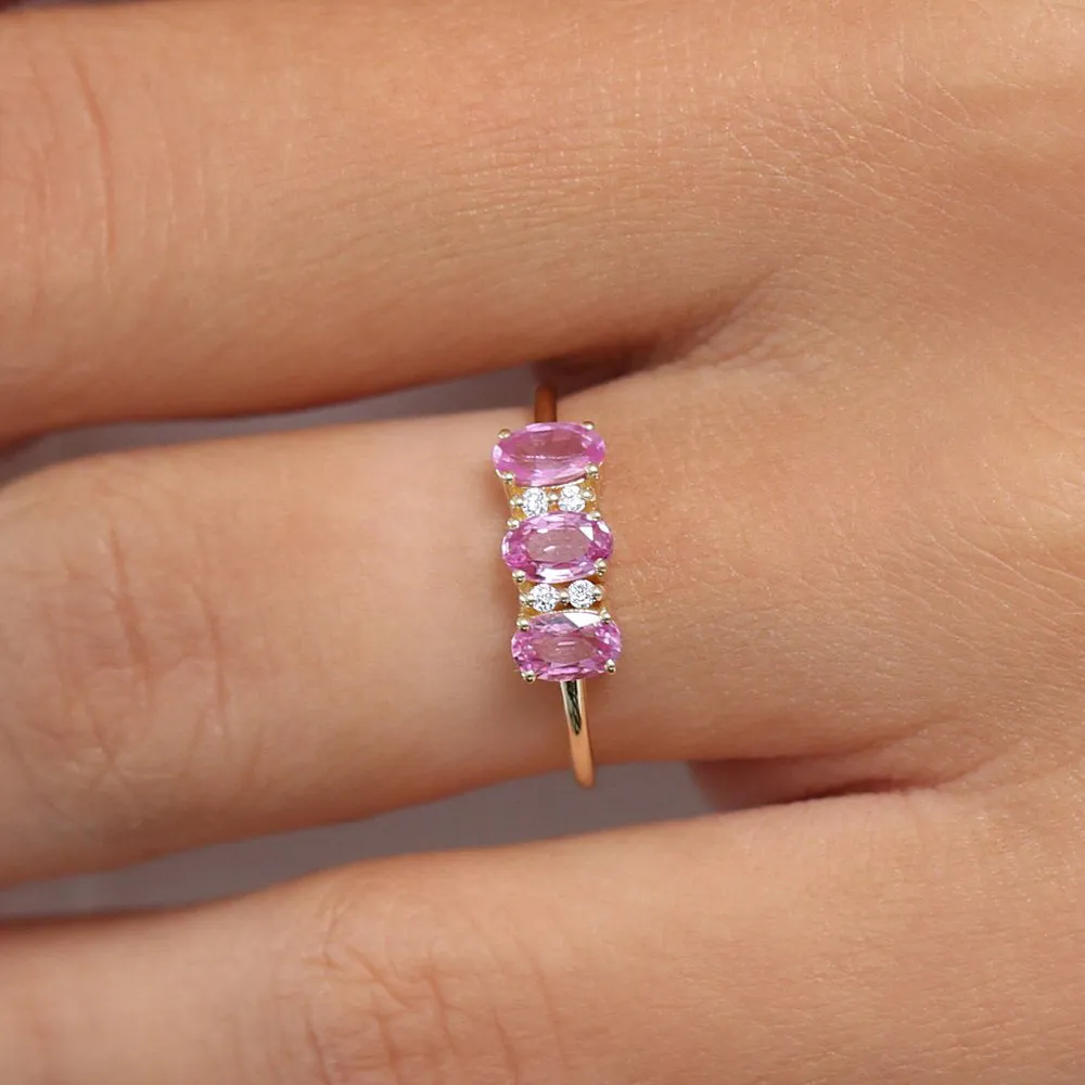 Oval Genuine Pink Sapphire and Diamond Ring - Image 2