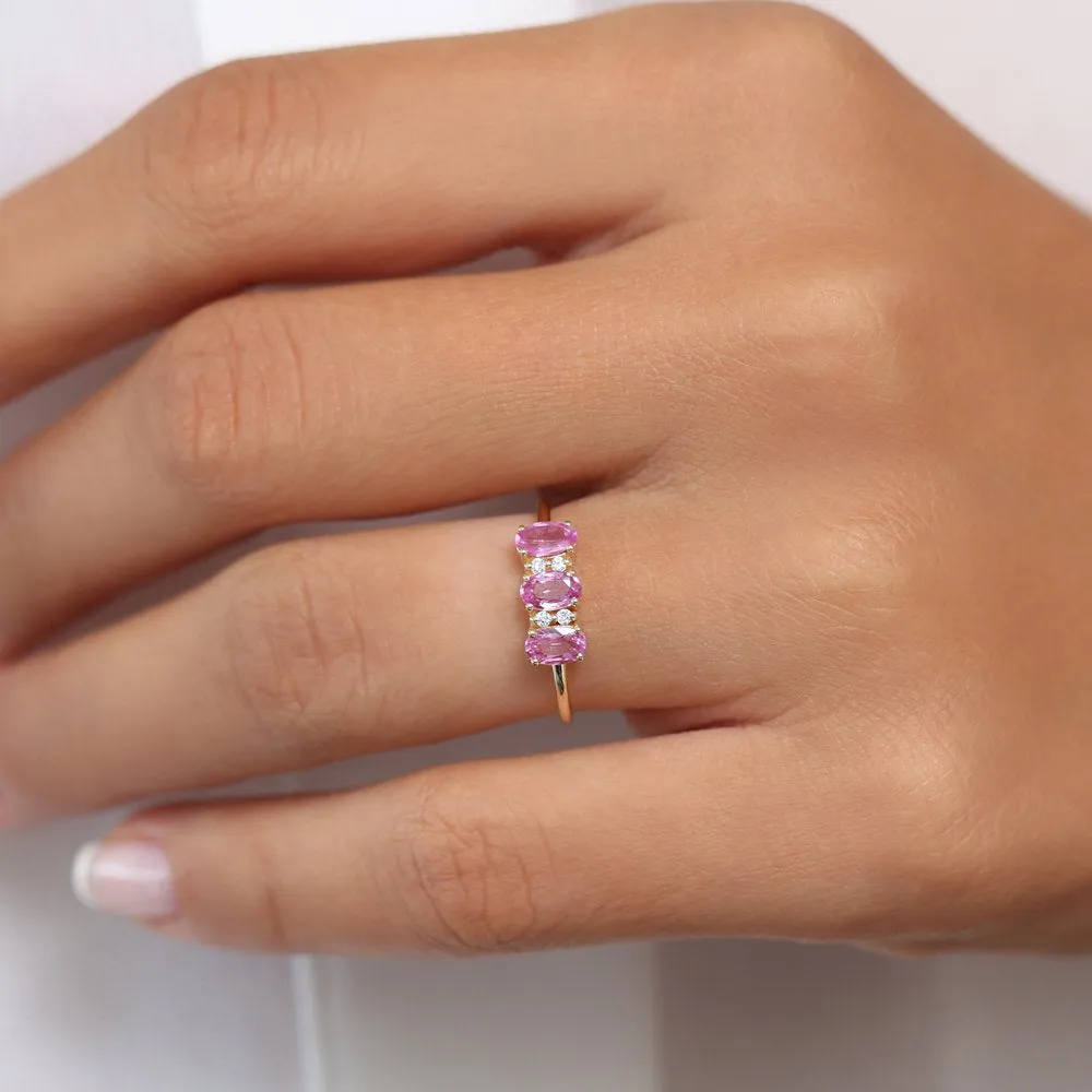 Oval Genuine Pink Sapphire and Diamond Ring - Image 3