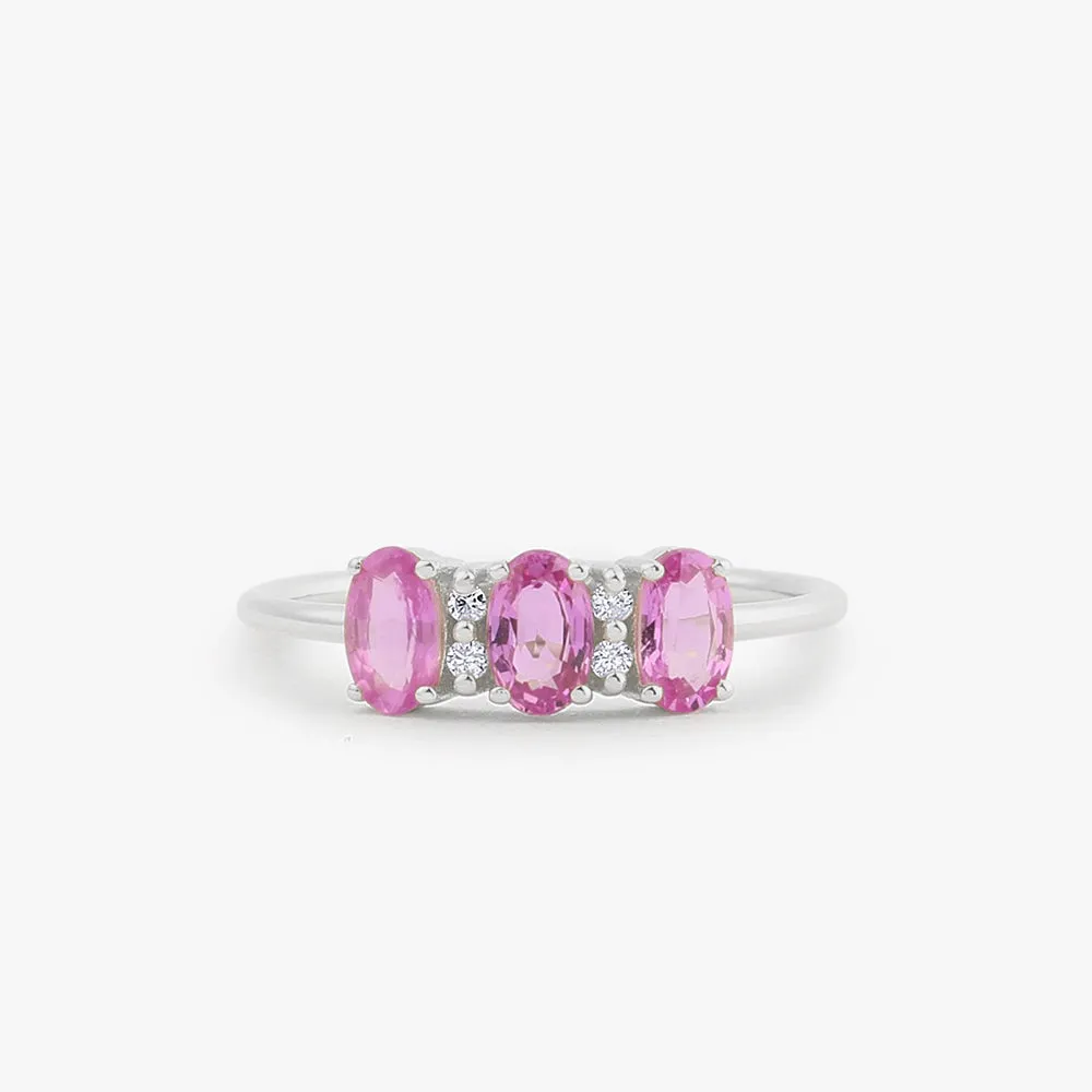 Oval Genuine Pink Sapphire and Diamond Ring - Image 4