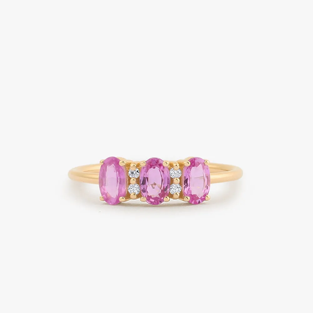 Oval Genuine Pink Sapphire and Diamond Ring - Image 5