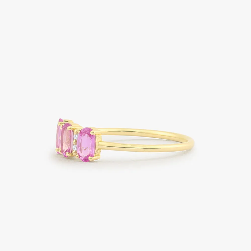 Oval Genuine Pink Sapphire and Diamond Ring - Image 6
