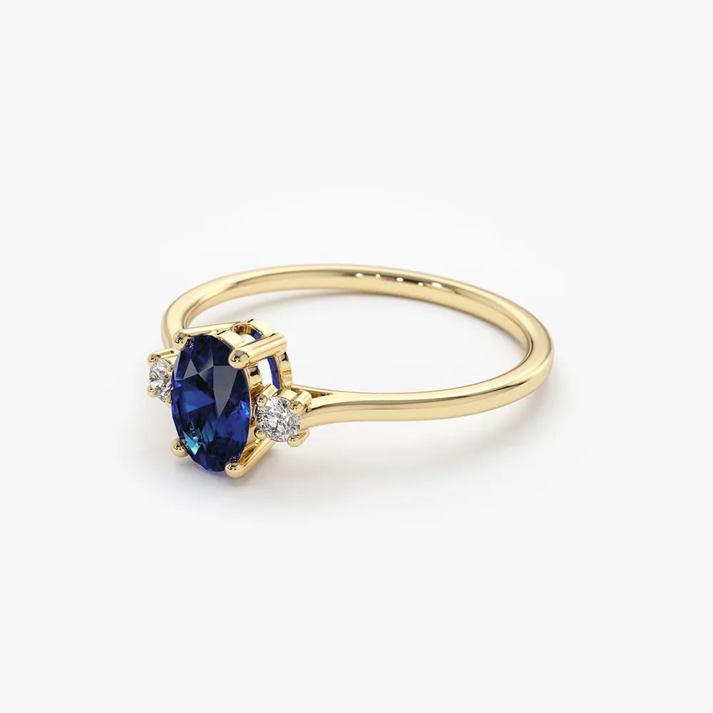 Oval Shape Sapphire and Diamond 3 Stone Ring - Image 5